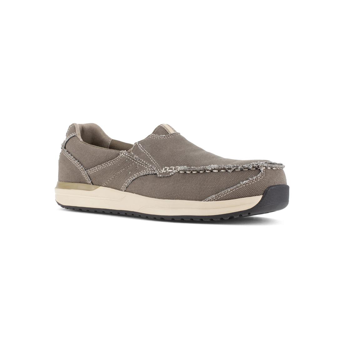 Langdon Composite Toe Slip-On Work Shoes for Men - Brown/Green Safety Shoes for Construction, Warehouse & Industrial Work