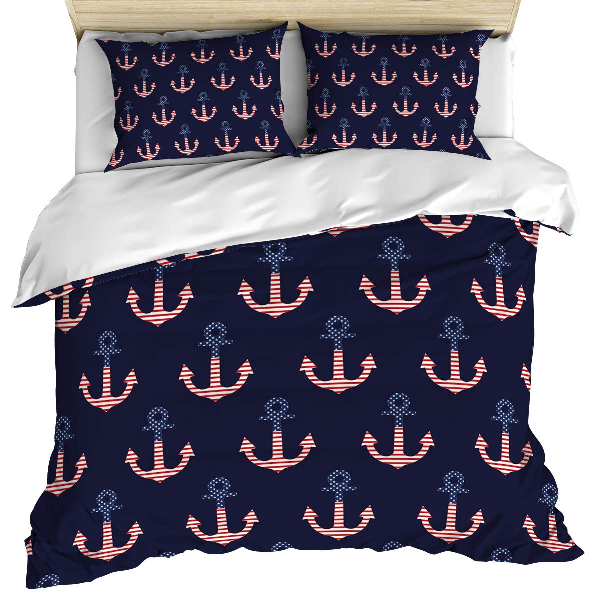 **Luxury Full Size Duvet Cover Set - 3 Piece Nautical USA Flag Cotton Bedding with Pillow Shams | Soft, Cozy & Machine Washable | Perfect for 4th of July, Patriotic Bedroom Decor & Guest Room Styling**