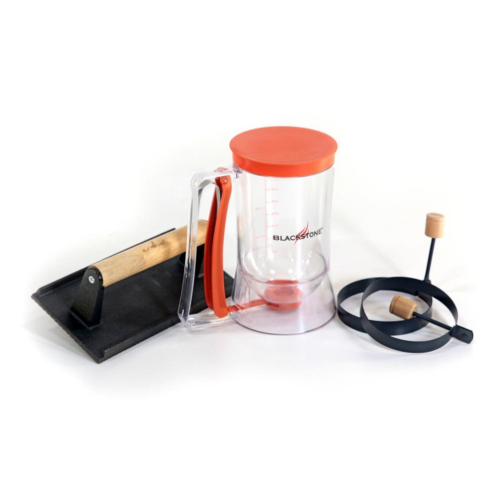 Blackstone 1543 Griddle Breakfast Kit 4-Piece Set with Batter Dispenser, Bacon Press & Egg/Pancake Rings - Perfect for Indoor & Outdoor Cooking - Ideal for Camping, Backyard BBQs & Family Breakfasts