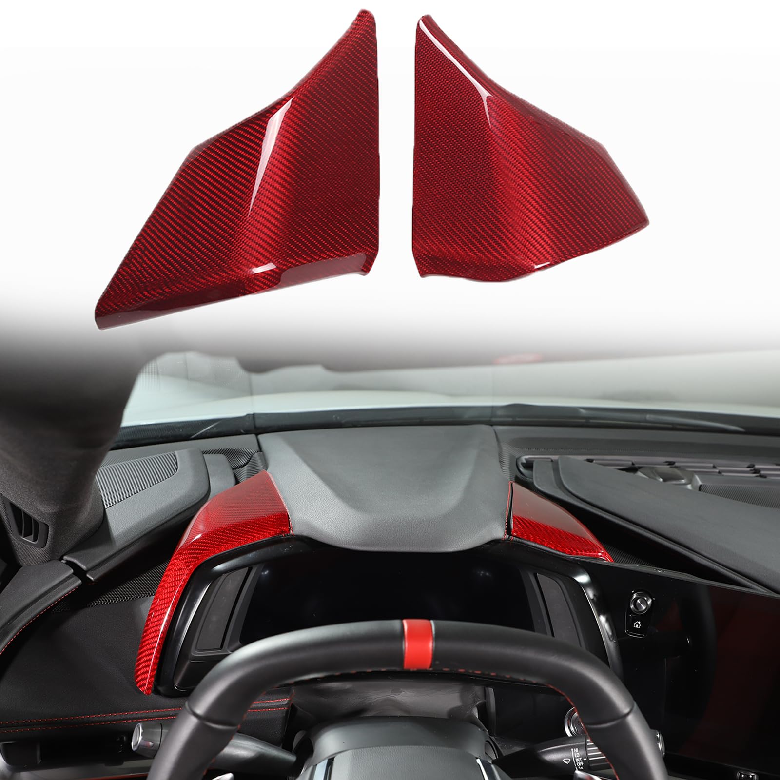 **Real Carbon Fiber Dashboard Panel Cover Trim for Chevrolet Corvette C8 2020-2023 – 2PCS Dash Board Speedometer & Side Instrument Hood Panel (Red Carbon) – Upgrade Interior & Protect from Scratches**