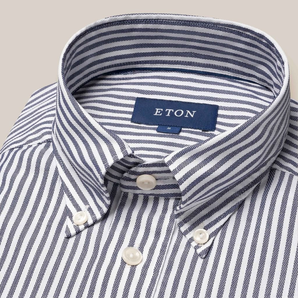 ETON Men's Cotton Oxford Stripe Dress Shirt - Classic Single Cuff Business Casual Shirt in Dark Blue | Perfect for Office Wear, Business Meetings & Formal Occasions