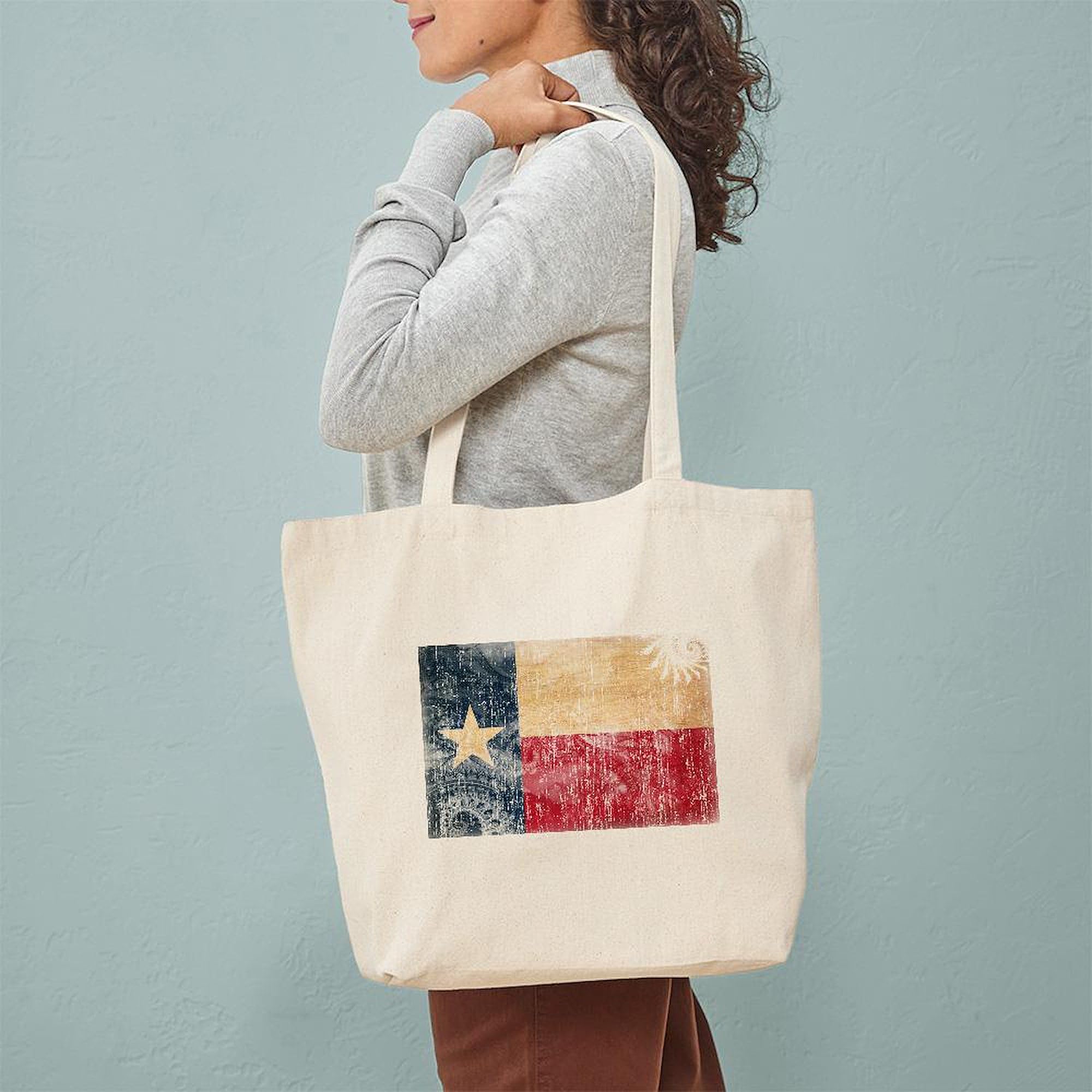 Texas Flag Tote Bag - Natural Canvas Reusable Shopping Bag for Groceries, Beach & Travel | Eco-Friendly Cotton Carryall with Lone Star State Design