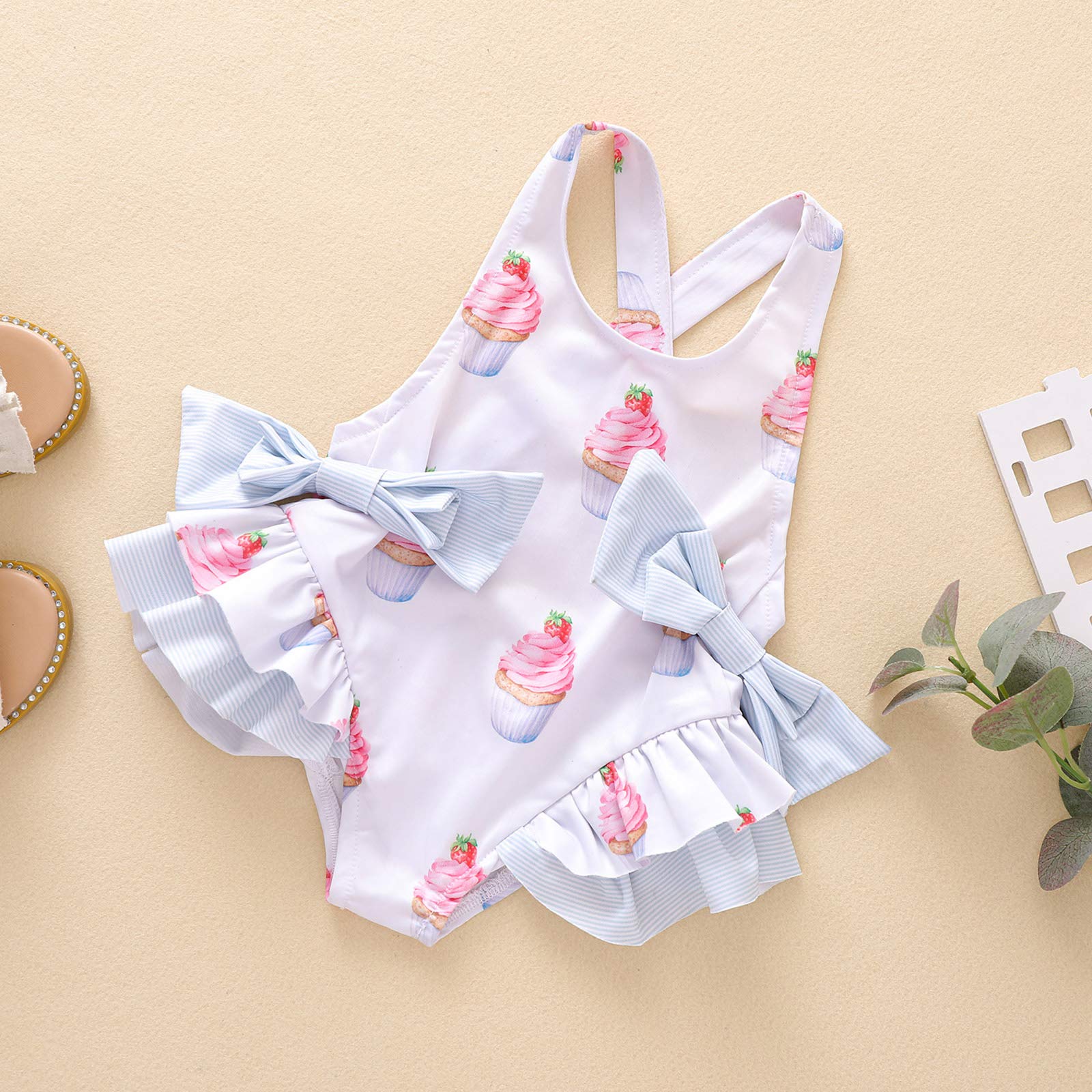 Yccutest Toddler Baby Girl One Piece Swimsuits - Sweet Print Ruffles Bikini with Bowknot Suspender | Beach, Pool & Summer Vacation Outfits