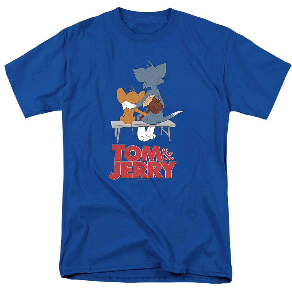 Tom and Jerry Movie Park Bench Graphic Unisex Adult T-Shirt - Royal Blue - Small Size | Casual Wear, Gift for Cartoon Fans, Funny Tee for Everyday Outfits