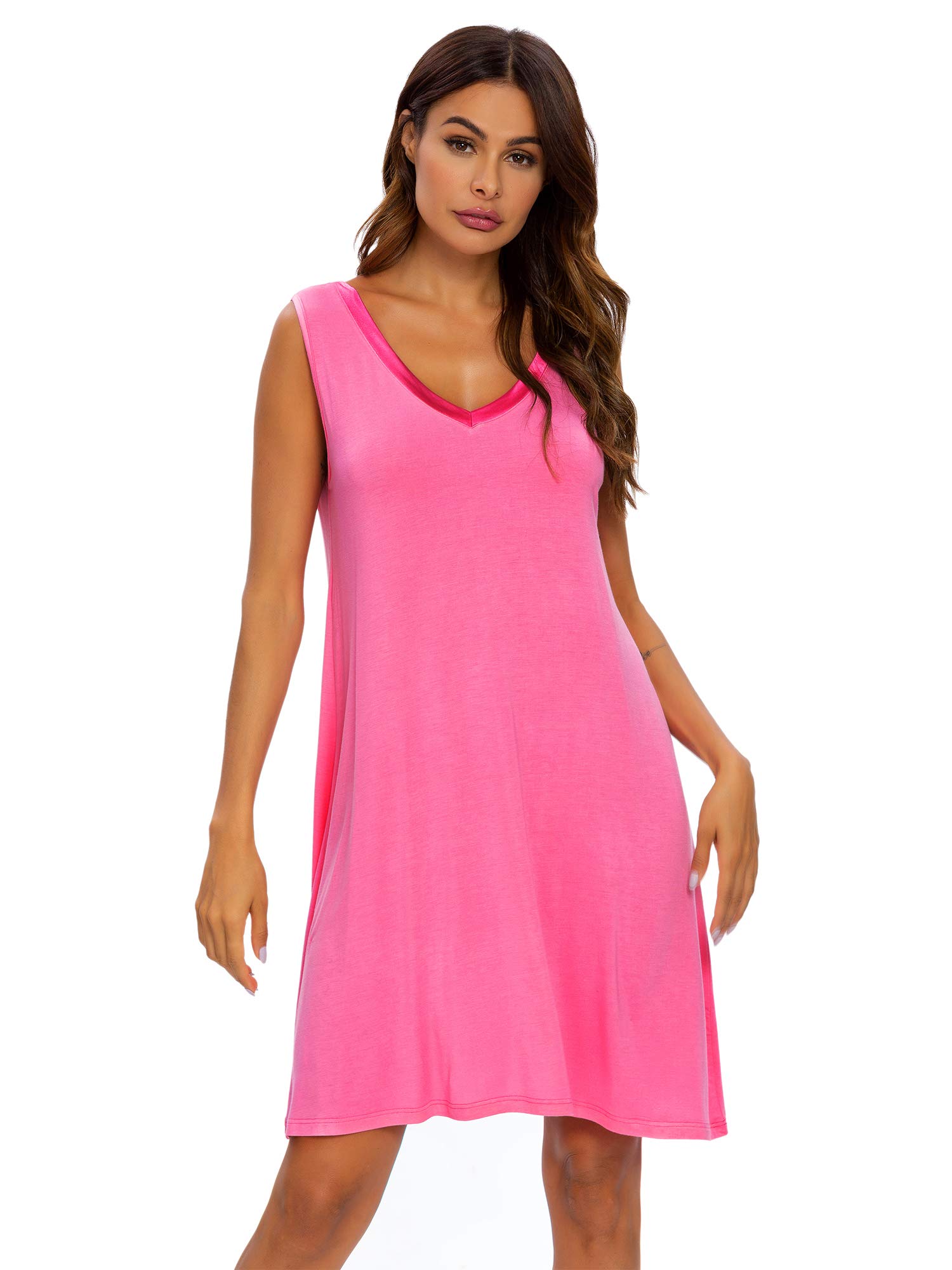 TIKTIK Women's Sleeveless Nightgown - Lightweight Sleepwear V-Neck Sleep Dress for Plus Size (S-4XL) - Perfect for Summer Nights, Lounging & Comfortable Sleep