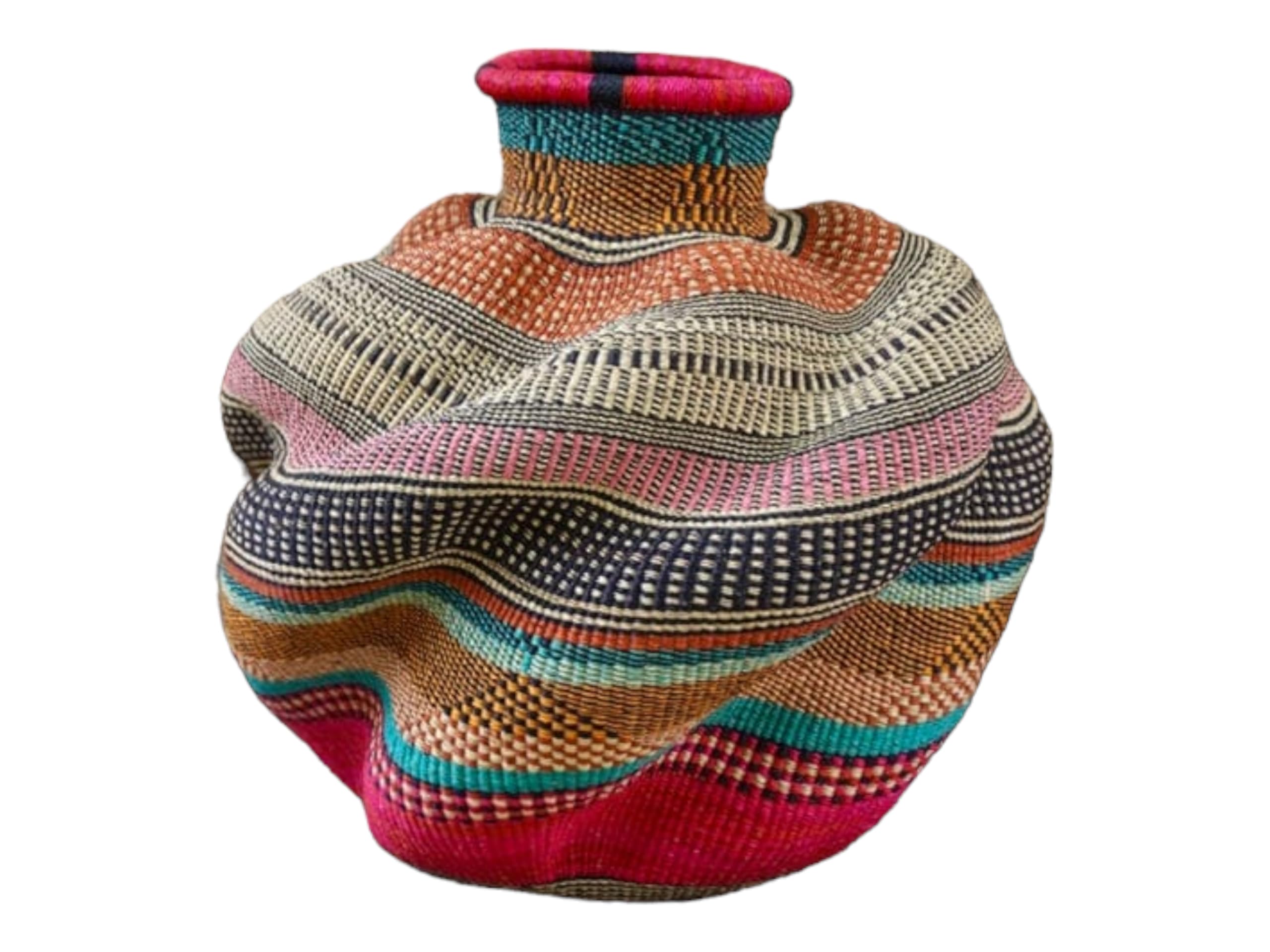 16x18 Inch Wicker Round Basket - African Rattan Storage Basket for Plants, Home Decor & Organizing - Medium Bolga Basket for Living Room, Bedroom, or Office