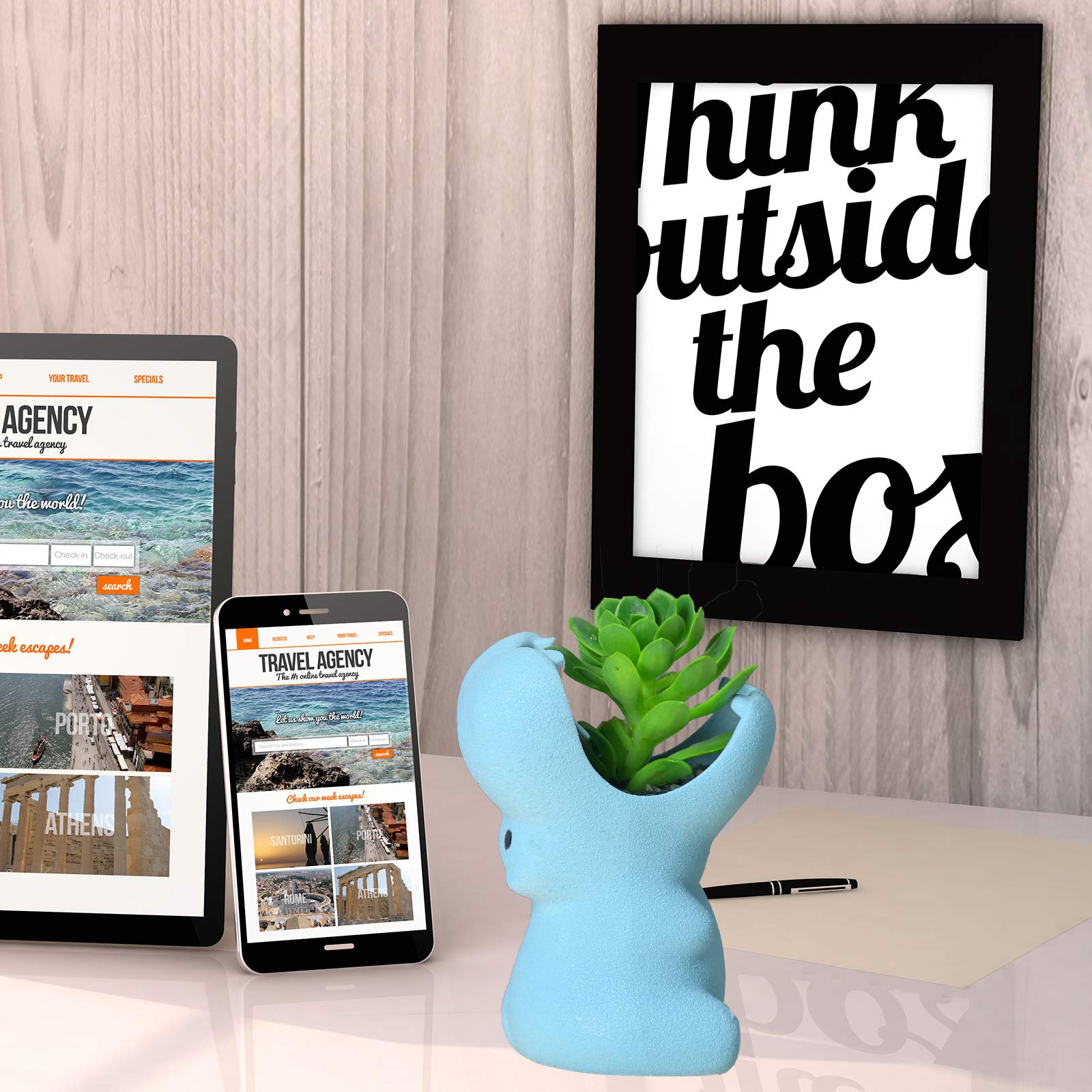 Blue Ceramic Succulent Planter with Drainage Hole - Cute Hippo Shaped Indoor Flower Pot for Cactus, Small Plants - Perfect for Home, Office, Garden & Desktop Decoration (Matte Finish)