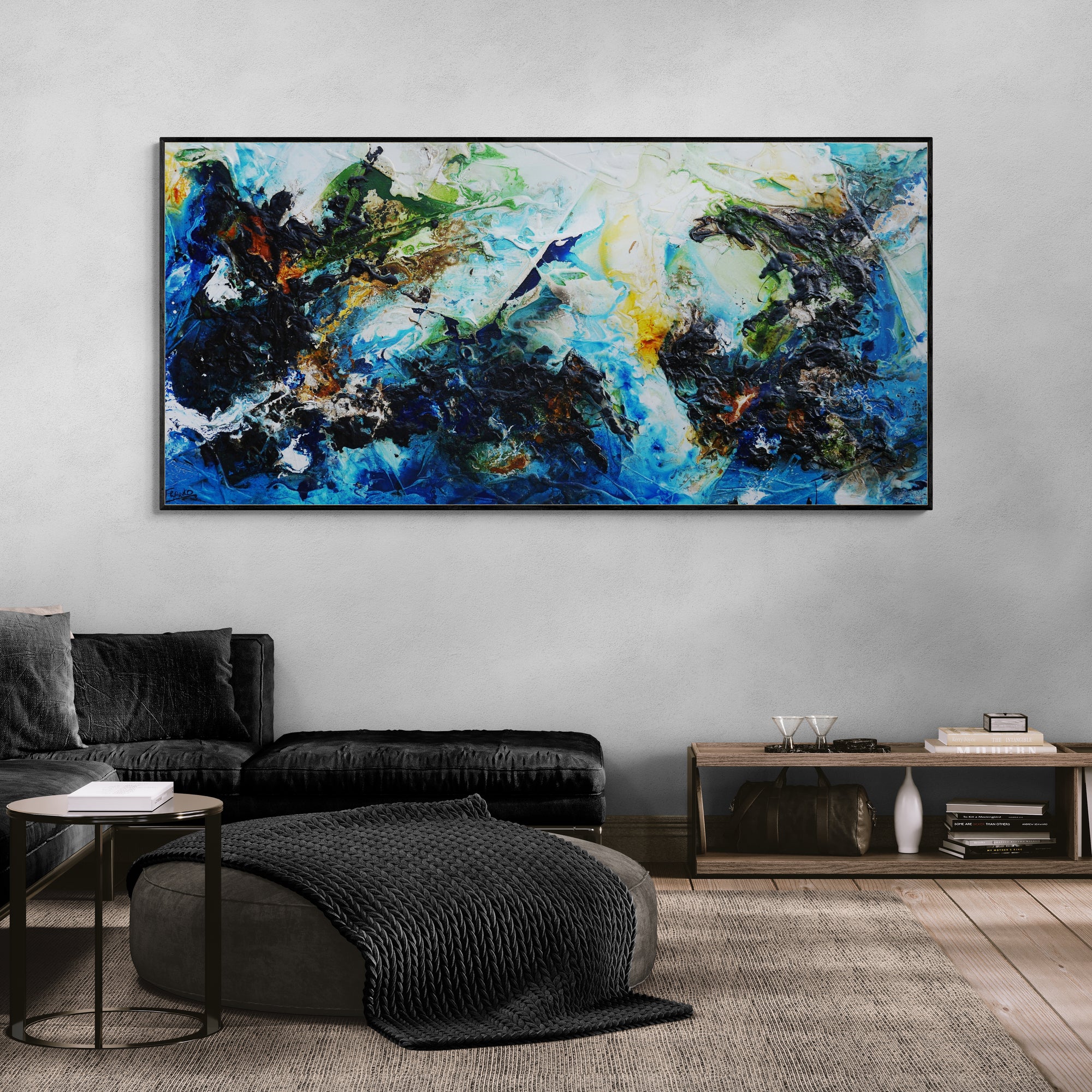Blue Summer 210cm x 100cm Textured Abstract Canvas Wall Art - Modern Home Decor for Living Room, Bedroom & Office