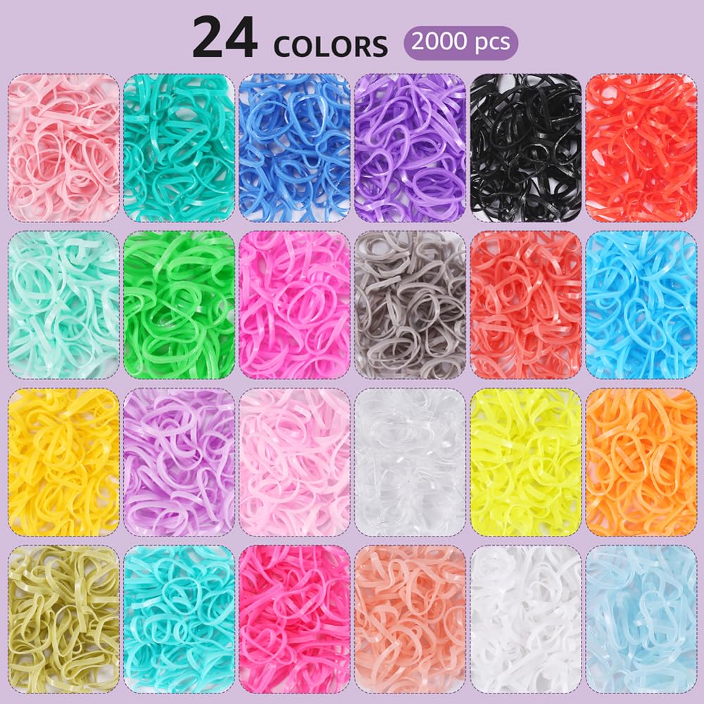 BEBEEPOO 2000 pcs Mini Hair Rubber Bands - 24 Colors Elastic Hair Ties for Girls & Babies with Organizer Box & Rat Tail Comb | Soft Small Hair Bands for Braiding, Ponytails & Hairstyling