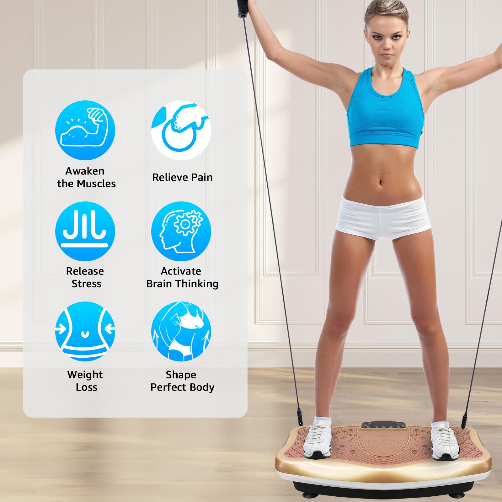 XXL 120 Levels 330LBS Vibration Plate Exercise Machine - Whole Body Workout Vibration Fitness Platform with Resistance Bands - Home Gym Equipment for Weight Loss, Toning & Muscle Recovery - Perfect for Home Workouts, Physical Therapy & Senior Fitness (Gold)