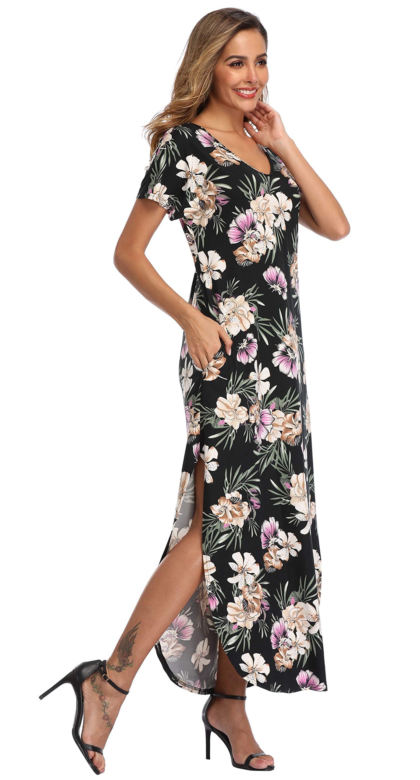 Floral Print Women's Maxi Dress - Long Casual Summer Dress with Pockets for Beach, Party & Vacation | Lightweight & Comfortable Boho Style