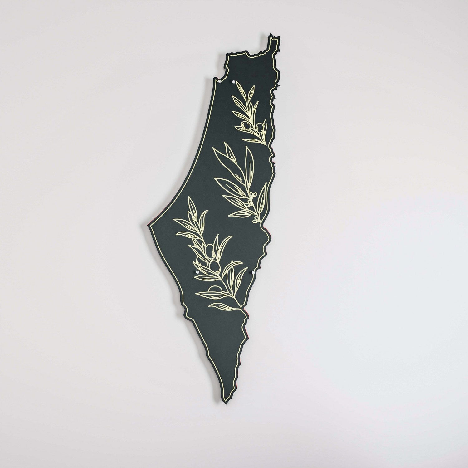 Olive Branch Palestine Map Islamic Wall Art - Peace Theme UV Printed on Black Metal - Perfect for Home Decor, Mosque, Office & Gift Giving