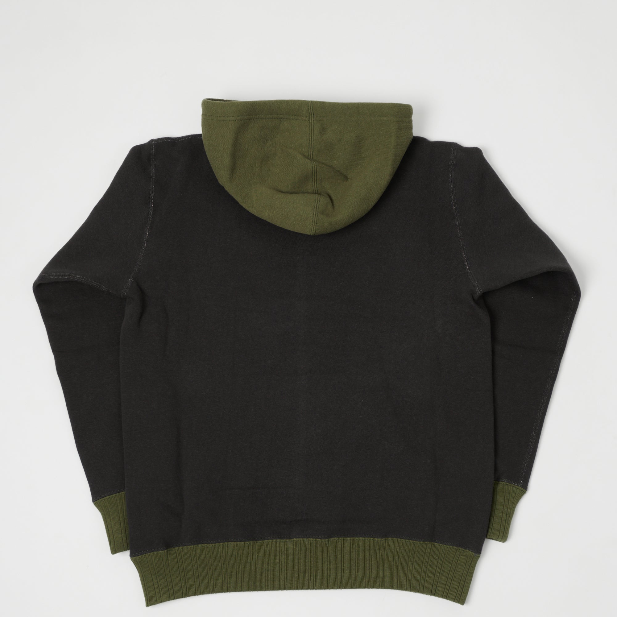 Full Count 3752 'After Hood' Two-Tone Hoodie for Men - Ink Black/Olive - Comfortable Streetwear for Casual Outfits & Urban Fashion