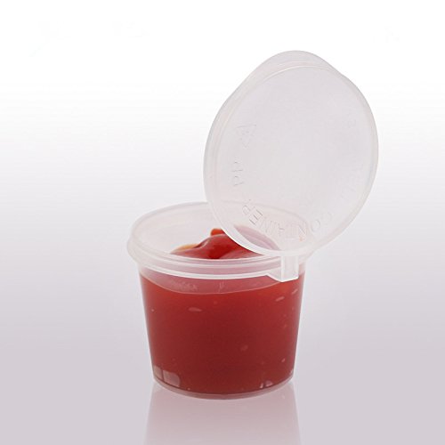 50-Pack 1 oz & 1.5 oz Clear Plastic Disposable Sauce Cups with Lids - Small Food Storage Containers for Condiments, Dressings, Snacks & Party Serving
