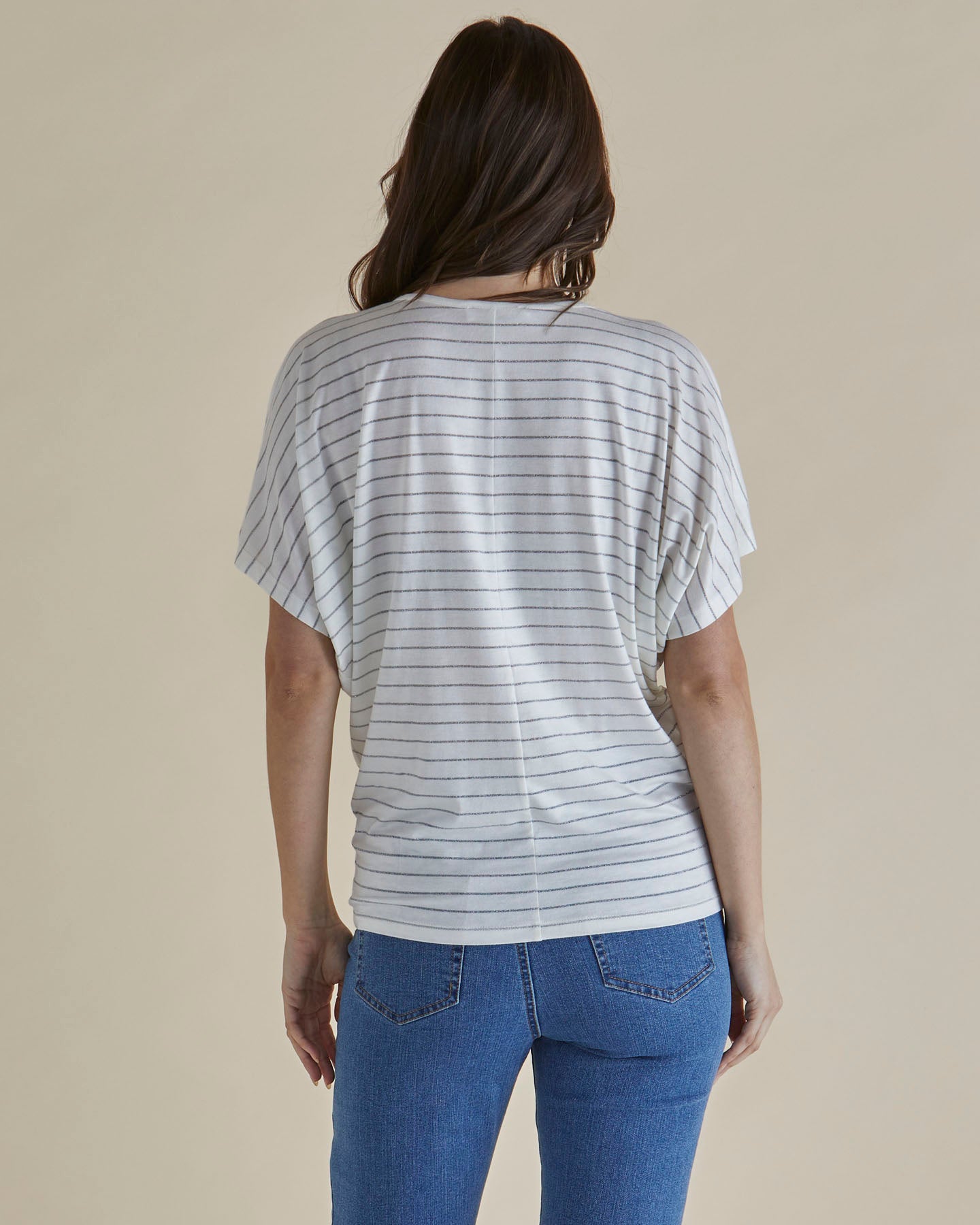 Betty Basics Maui Tee - Women's White Lurex Stripe T-Shirt | Casual Summer Top for Beach, Vacation & Everyday Wear