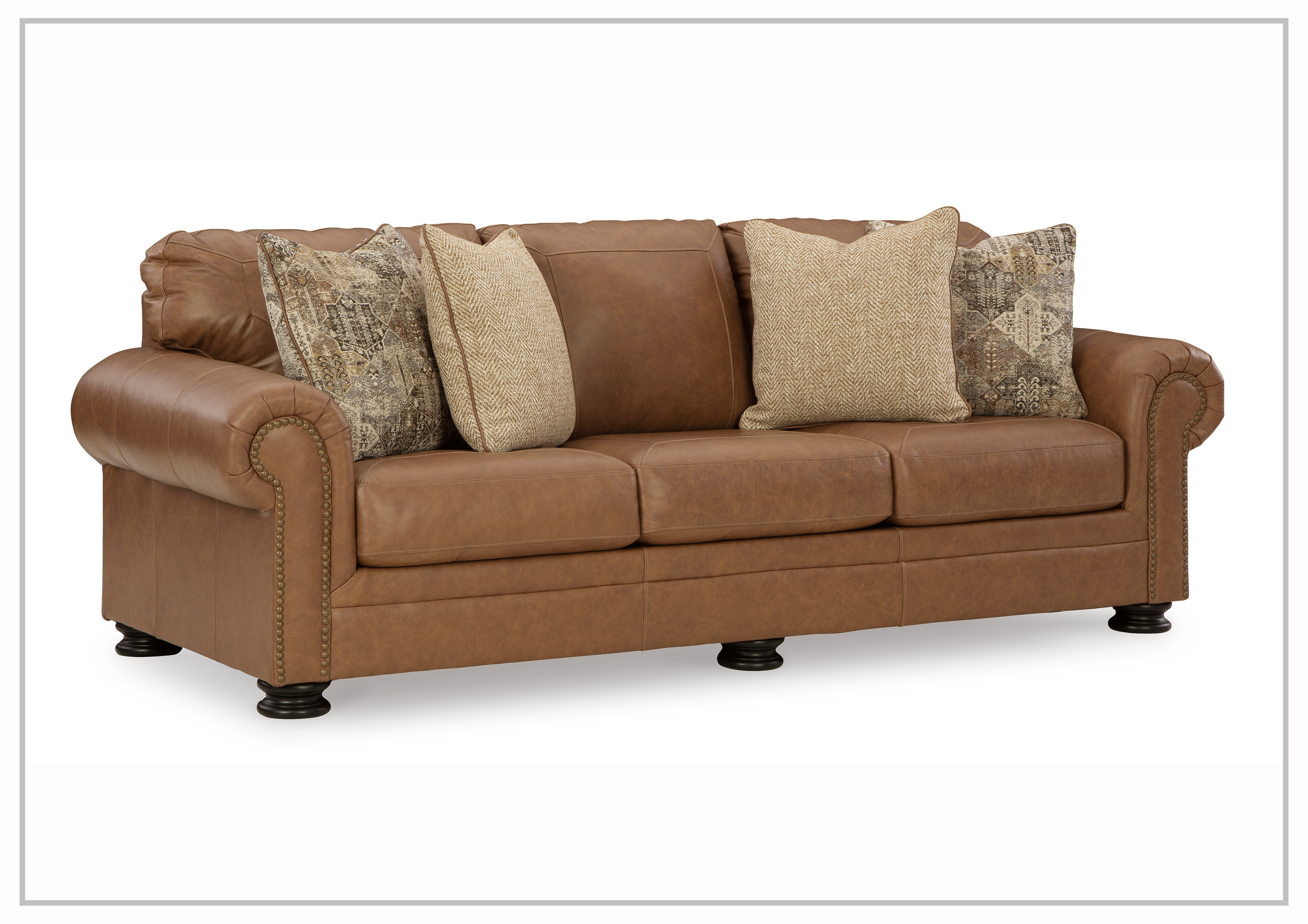Gio Italia Crescentia Brown Leather 3-Seater Sofa - Luxurious Genuine Leather Couch for Living Room, Lounge & Office