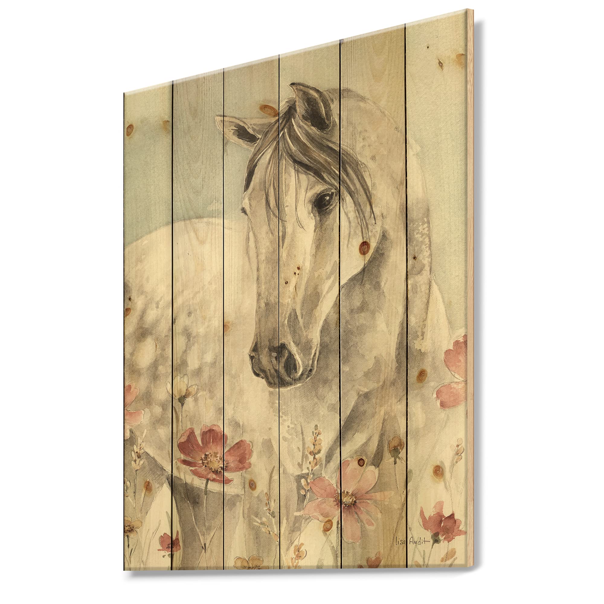 Pink Wild Horses II Watercolor Wall Art - Traditional Wood Wall Decor, Large Animal Print on Natural Pine Wood - Perfect for Living Room, Bedroom & Office Decor