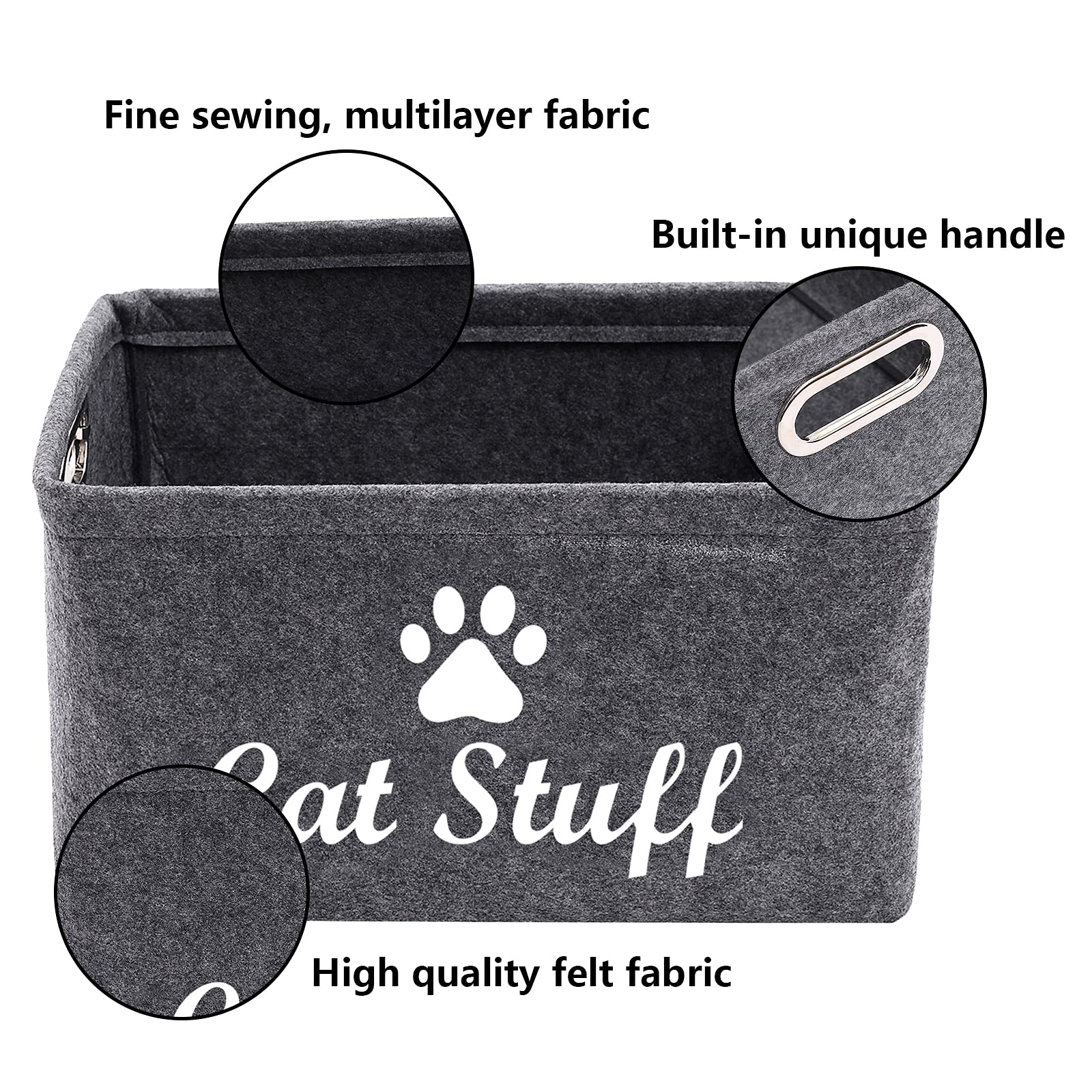 Geyecete Collapsible Cat Apparel & Accessories Storage Basket with Handles - Convenient Pet Supplies Organizer for Cat Toys, Laundry, Office & Bedroom (Grey) | Perfect for Pet Lovers & Home Organization