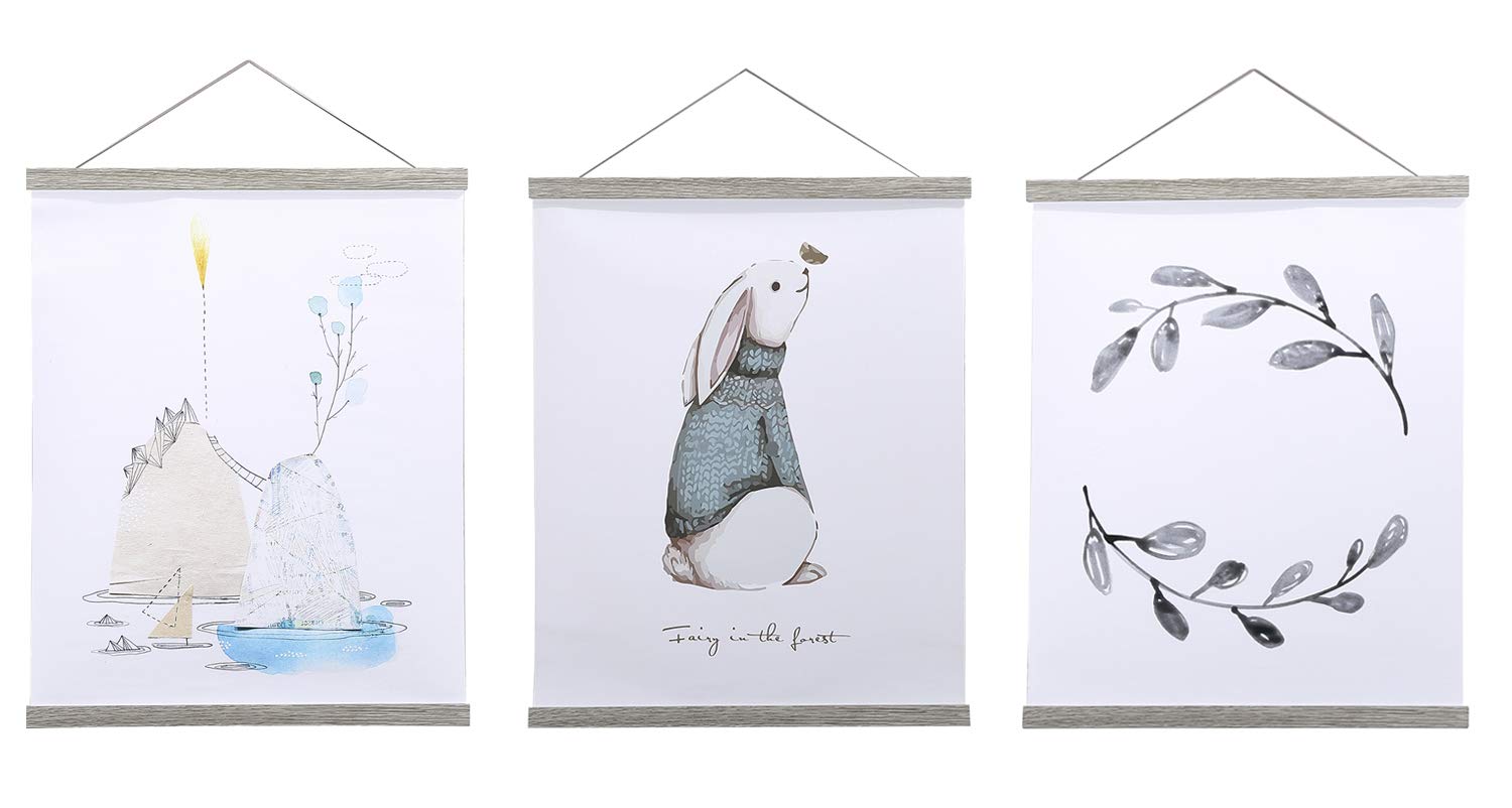 Ywlake Magnetic Poster Hanger Kit - 24x36 24x18 24x32 Wooden Frame with Dowel Scroll for Wall Art, Maps, Canvas & Prints (Grey, 24 Inch) - Perfect for Home Decor, Office Display & Classroom Posters