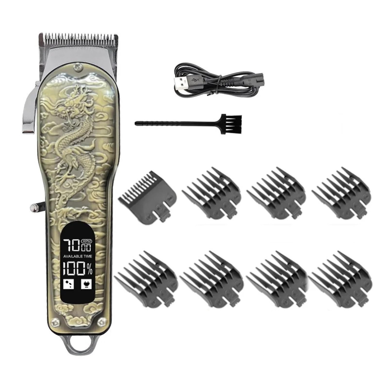 Professional Hair Clipper & Beard Trimmer for Men - USB Rechargeable with Digital Display, Electric Hair Cutting Machine (Bronze Dragon) - Perfect for Home Barbering, Salon Use & Travel Grooming