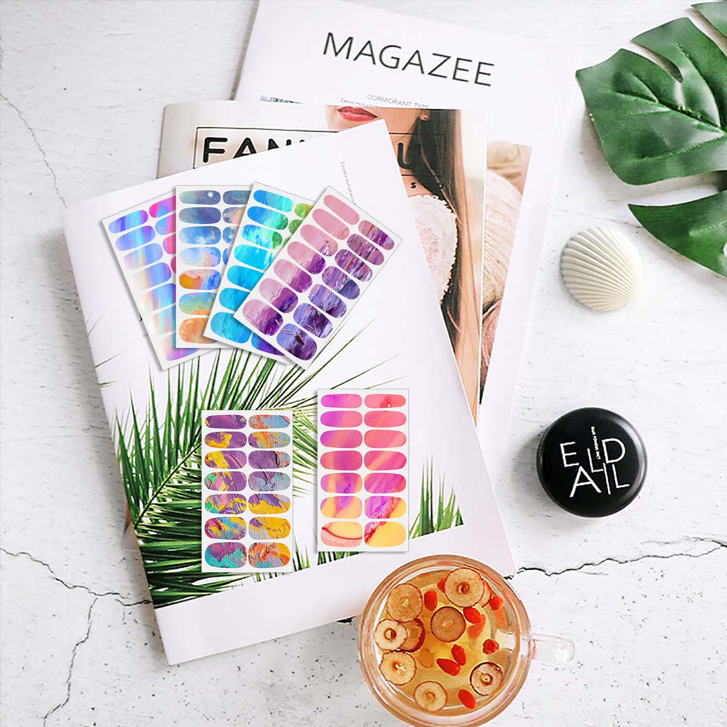 DANNEASY 12 Sheets Rainbow Nail Polish Strips - Self-Adhesive Gel Nail Wraps & Stickers for Women & Girls - DIY Nail Art Decoration for Parties, Weddings & Everyday Wear