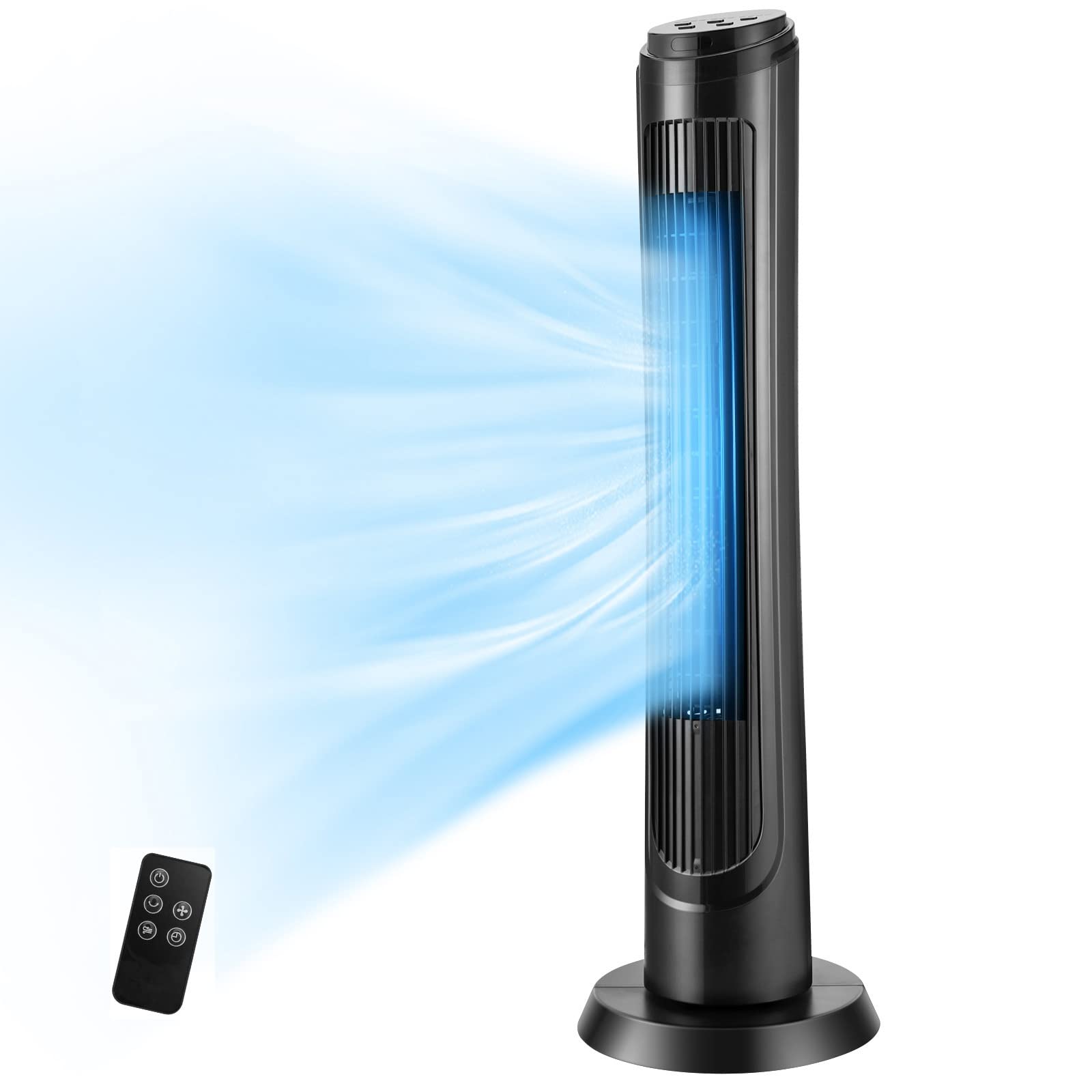 GOFLAME 40 Inch Tower Fan with Remote Control - 75° Oscillating, Ultra Quiet Cooling Fan with 3 Wind Modes, 4 Speed Settings & 15H Timer - Portable Bladeless Standing Fan for Bedroom, Living Room, Office & Dorm - Ideal for Summer Cooling & Air Circulation - Black