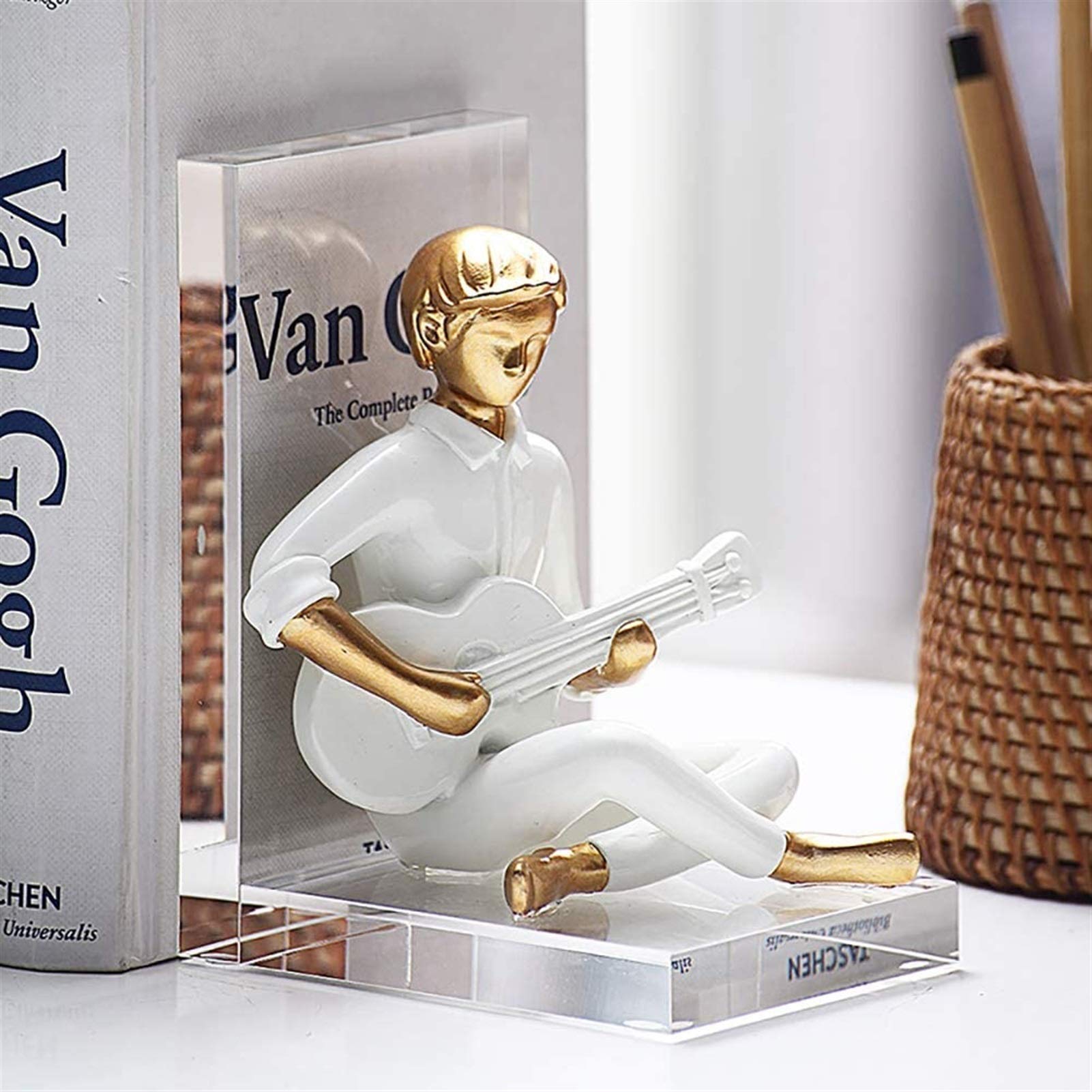 Romantic Love Story Bookends - Guitarist & Reader Couple - Decorative Bookends for CDs, Albums, Magazines & Heavy Books - Perfect for Bookshelves, Office Desks & Gift Giving