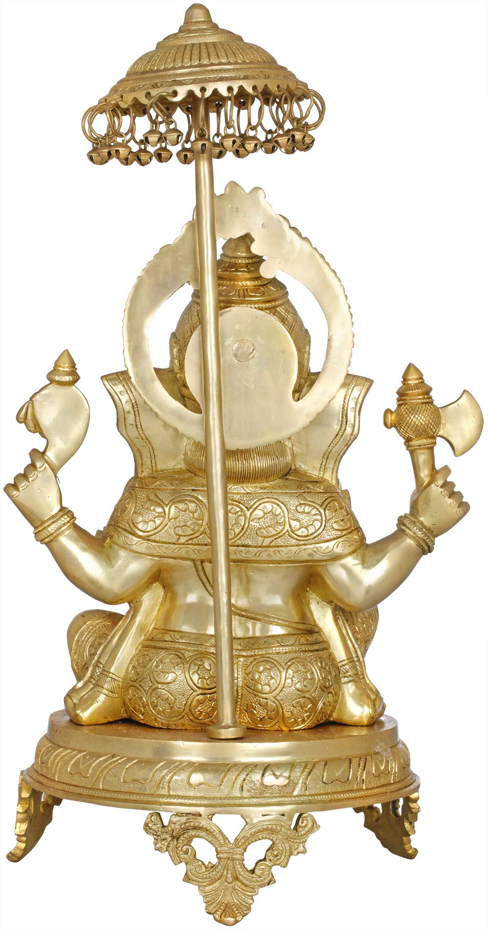 Handmade Ganesha Statue from India - Seated Hindu Deity of Wisdom & Prosperity on Royal Throne with Yellow Parasol | Spiritual Home Decor, Office Altar, Meditation Gift | Perfect for Puja, Yoga Studio & Feng Shui | Ideal for Hindu Worship, Indian Home Decor & Spiritual Meditation Spaces