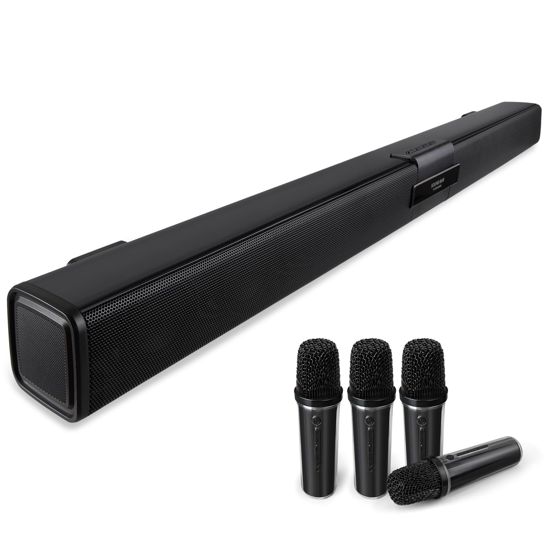 Premium Bluetooth Soundbar for Smart TV with 4 Wireless Mics - AUX/USB/TF/Coaxial Inputs, Surround Sound System (Black) - Perfect for Home Theater, Gaming & Movie Nights