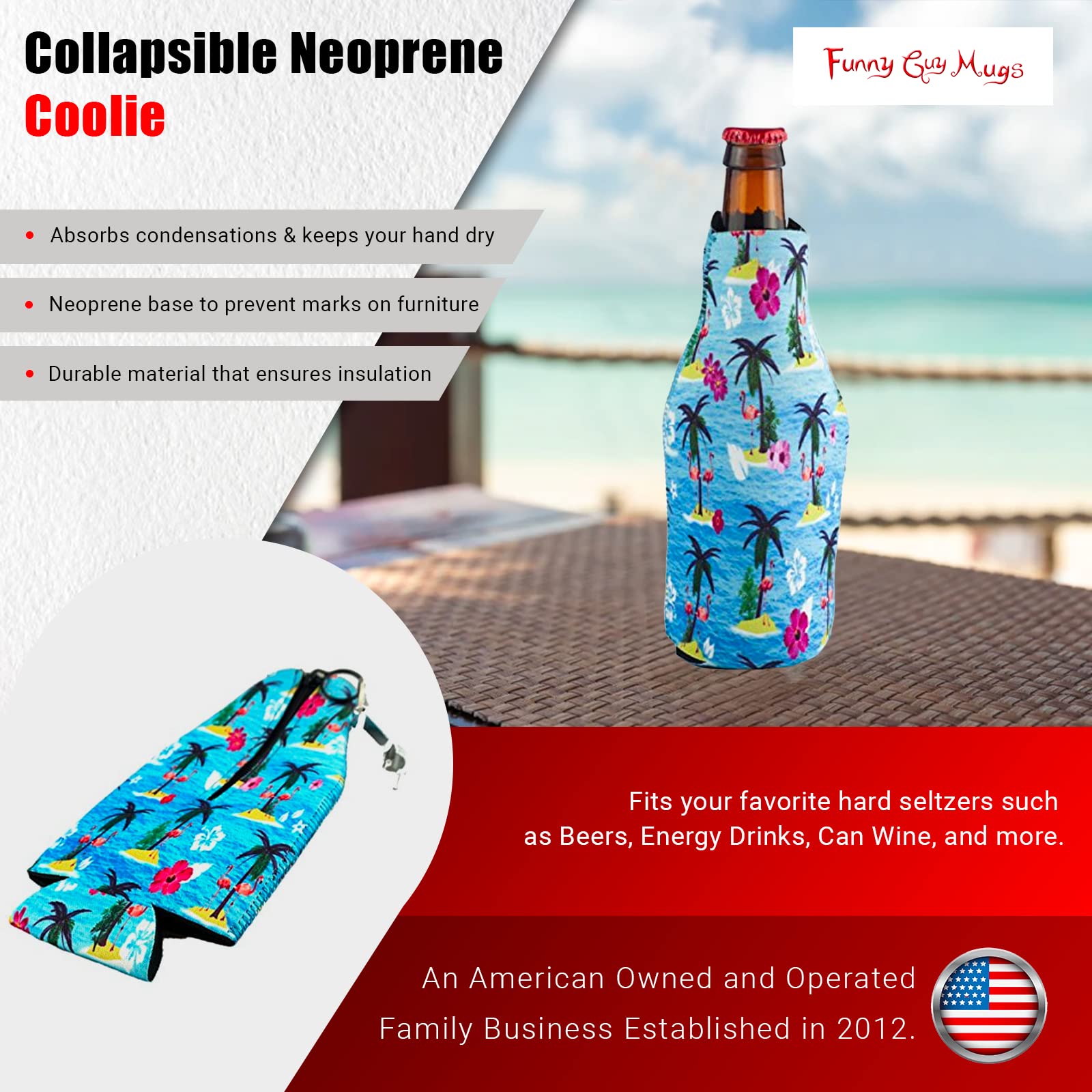 Funny Flamingo Collapsible Neoprene Drink Cooler - Insulated Cup Holder for Coffee, Beer & Cocktails - Perfect for Pool Parties, Beach Outings & BBQs