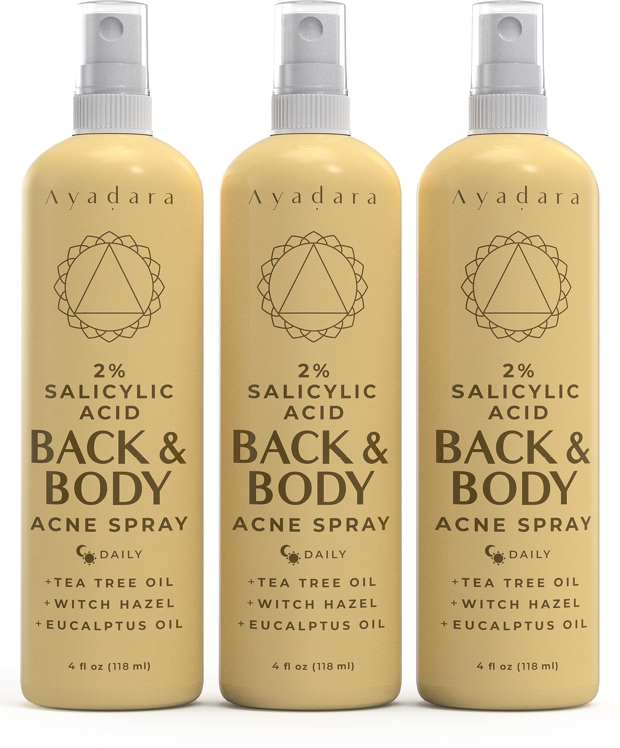 2% Salicylic Acid Acne Treatment Body Spray with Tea Tree Oil - Soothing & Moisturizing for All Skin Types (3-Pack) | Fight Back & Body Breakouts, Post-Workout Care & Daily Skin Refresh