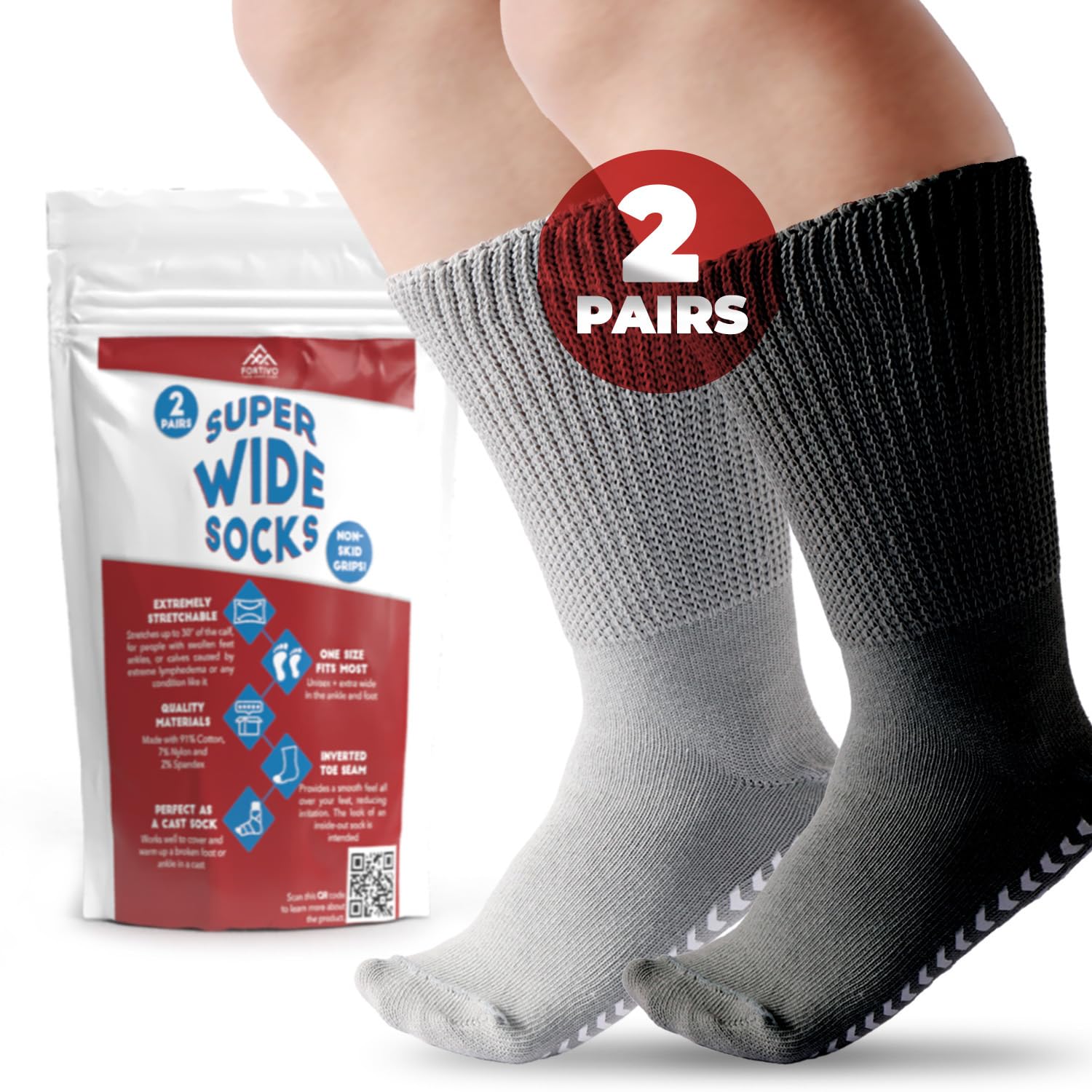 Non-Slip Hospital Socks for Men & Women with Grips - Diabetic Socks for Swollen Feet - Extra Wide Comfort Socks for Elderly & Patients - Ideal for Hospital Stay, Home Recovery and Daily Wear