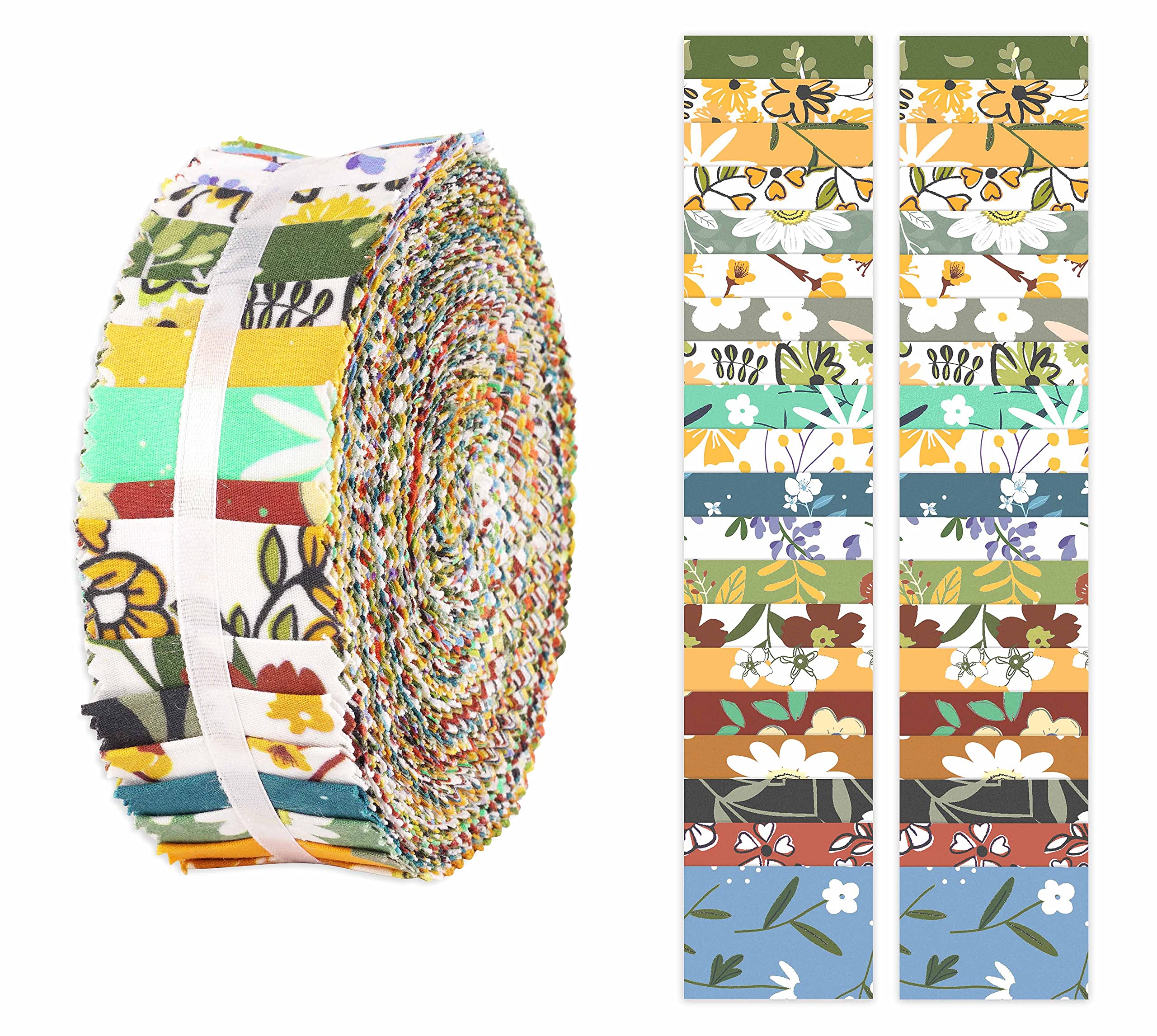 Soimoi 40Pcs 1.5 Inch Wide Cotton Jelly Roll Quilting Fabric Strips - Floral Print Precut Fabric Bundle for DIY Quilting, Sewing & Craft Projects - Multicolor Assortment | Perfect for Patchwork, Scrapbooking & Home Decor