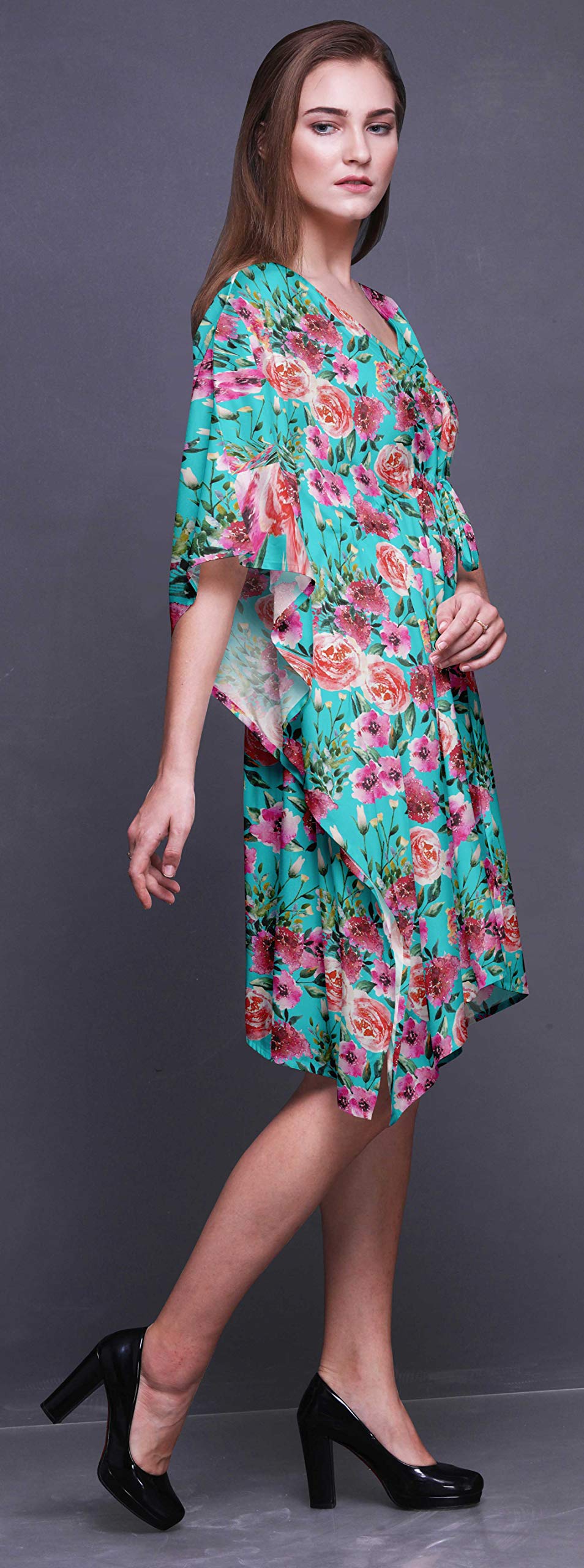 Bimba Women's Short Caftan Midi Dress - Beach Cover Up, Swimwear Dress, Boho Summer Kaftan for Poolside, Vacation & Resort Wear