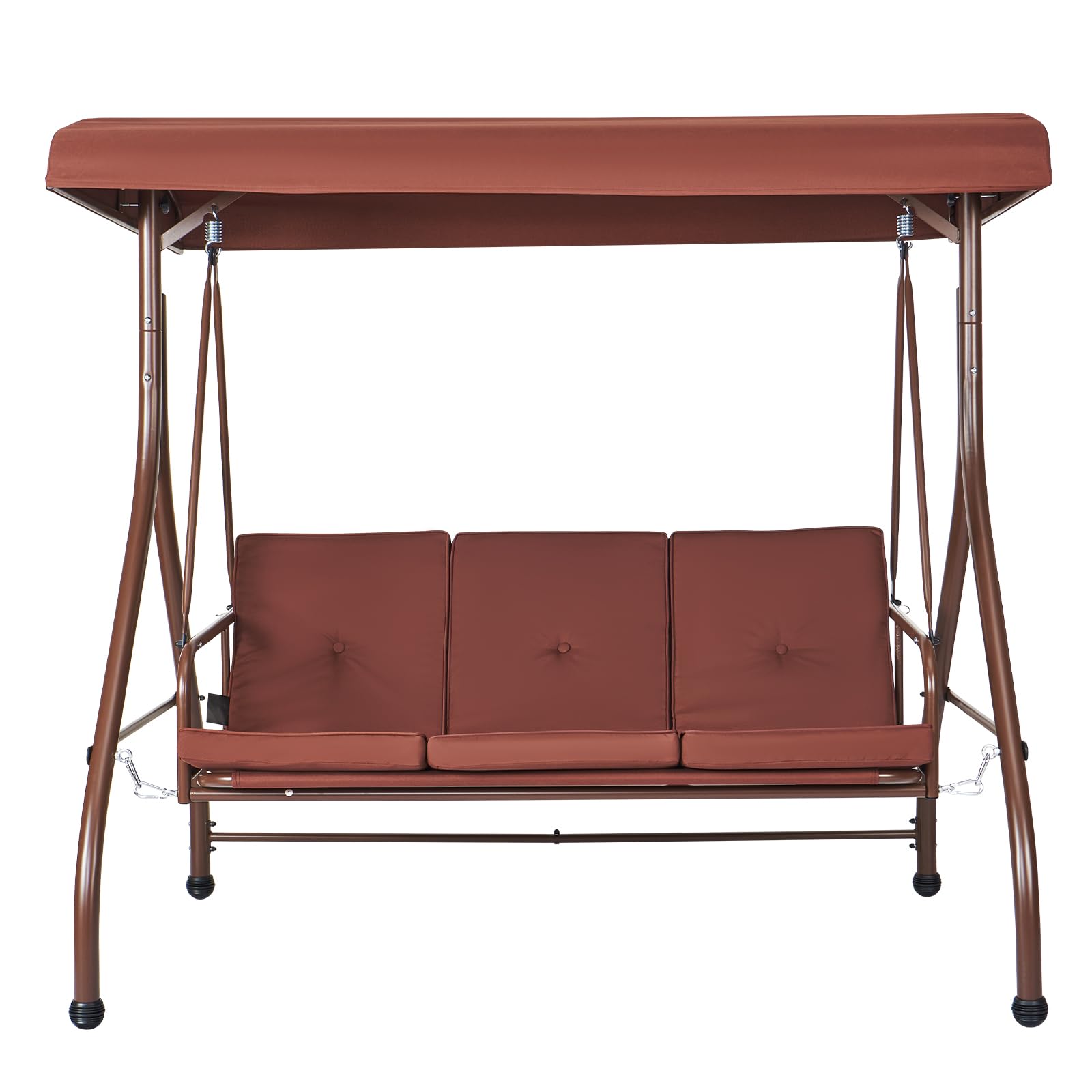 VEVOR 3-Seat Patio Swing Chair with Convertible Canopy - Outdoor Porch Swing with Adjustable Canopy, Removable Thick Cushions & Durable Alloy Steel Frame - Perfect for Balcony, Backyard, Poolside, Garden (Brown) | Relaxing Outdoor Seating for Lounging, Reading & Entertaining