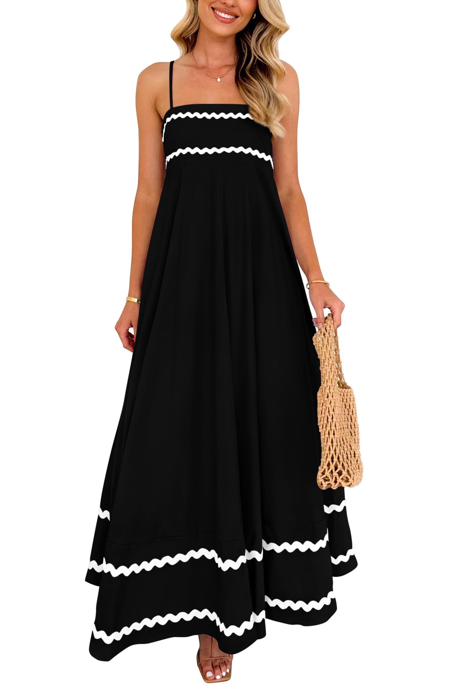 PRETTYGARDEN Women's Flowy Maxi Dress 2025 - Sleeveless Spaghetti Strap Summer Beach Dress with Ruffle Detail, Casual Long Dress for Vacation, Pool Party & Outdoor Date Night