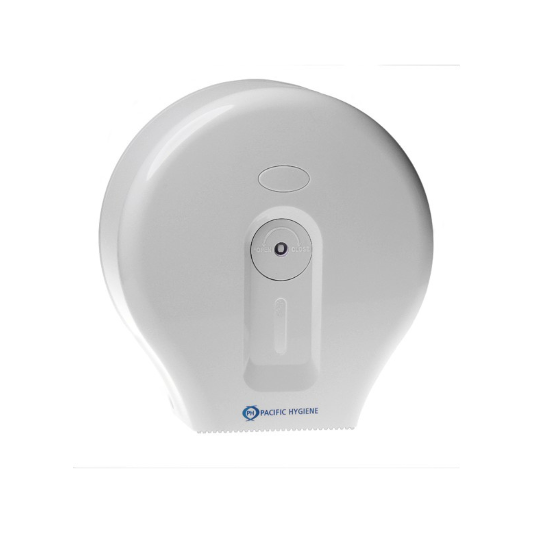 Pacific Hygiene D32W Single Jumbo Toilet Paper Roll Dispenser - White | Commercial Restroom & Bathroom Tissue Holder for Offices, Schools & Public Washrooms