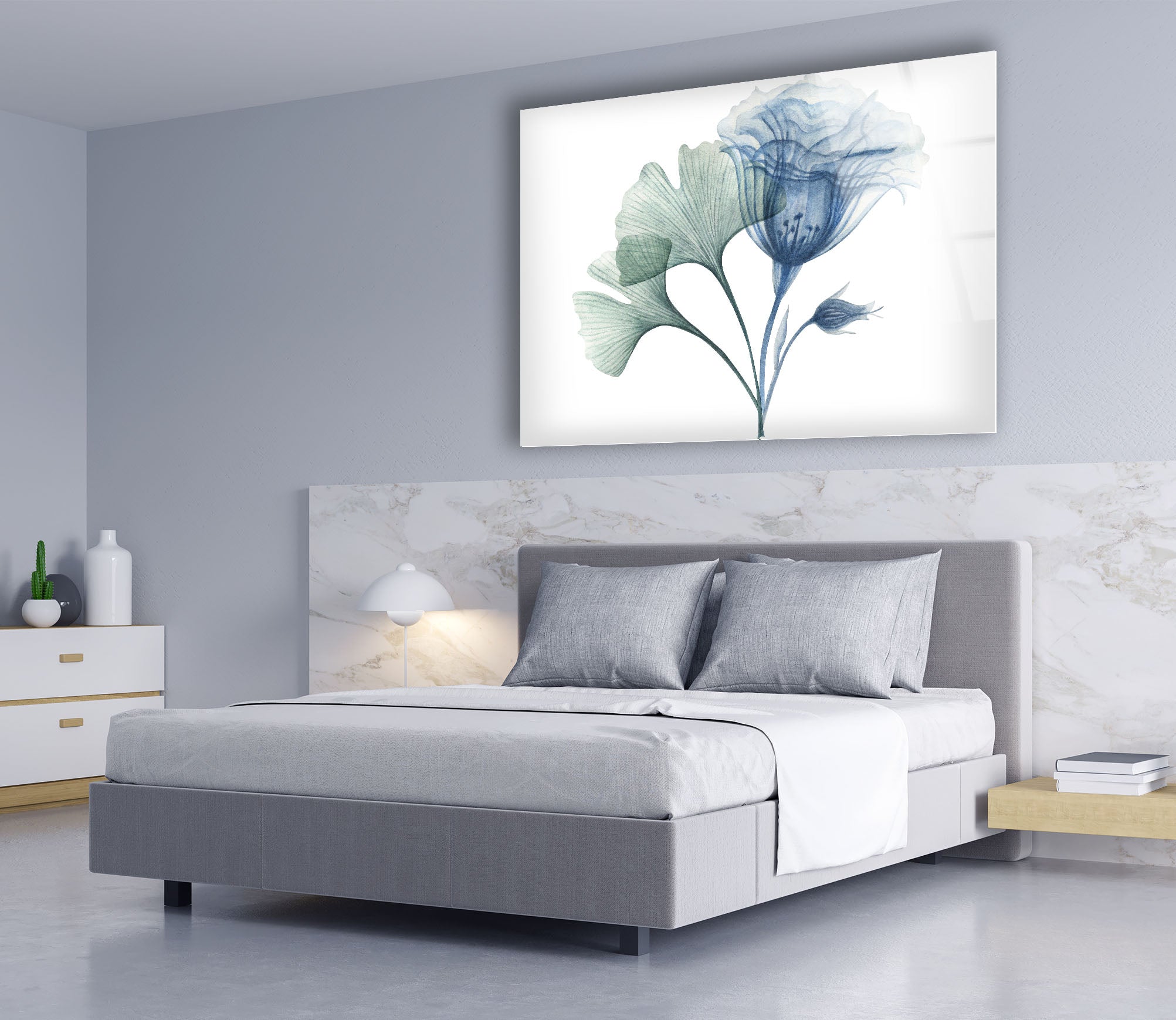 Blue Bloom Wall Art - Elegant Floral Glass Print for Modern Home Decor | Perfect for Living Room, Bedroom & Office Wall Decoration