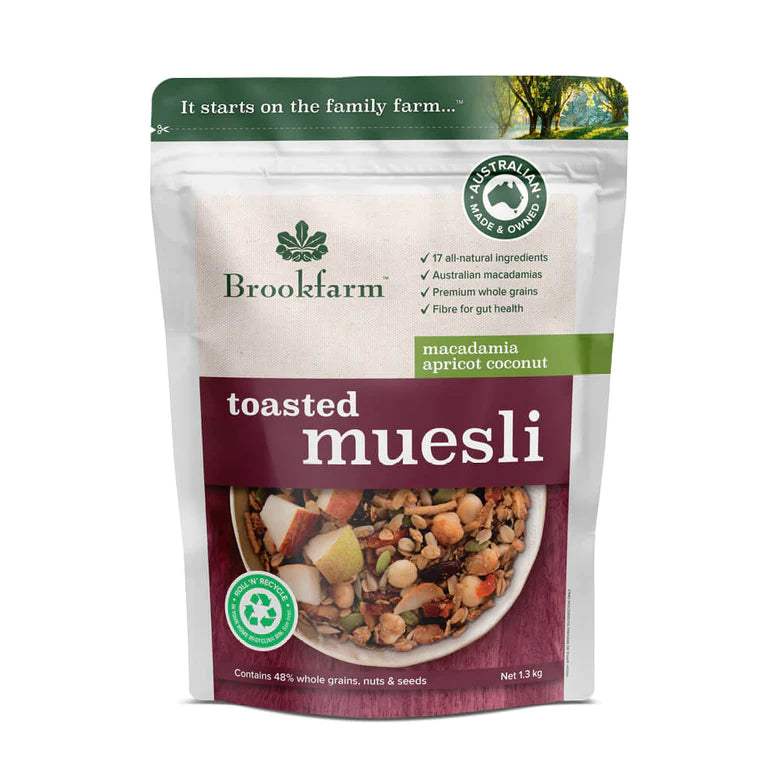 Brookfarm Toasted Macadamia Muesli with Apricot & Coconut - 1.3kg Healthy Breakfast Cereal for Energy Boost | Perfect for Busy Mornings, Office Snacks & Fitness Lifestyles
