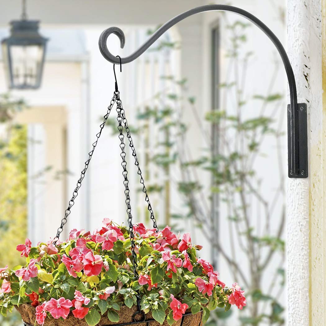 Heavy Duty Plant Hanger Bracket - Outdoor Hand-Forged Iron Hanging Plant Holder, Durable & Stable Garden Hook for Plants, Bird Feeders & Lanterns - Perfect for Patio, Balcony & Porch Decor