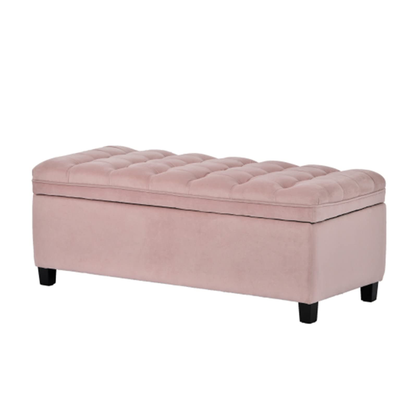 HEMOTONE U-Shaped Tufted Storage Ottoman with Flap - Pink Polyester Upholstered Bench for Bedroom, Living Room & Hallway - Perfect for Extra Seating, Hidden Storage & Home Organization
