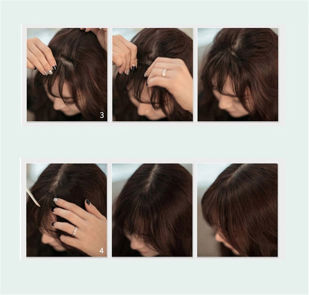 Remeehi Mini Air Flat Bangs/Fringe Hair Extensions - Real Human Hair Hand-Tied Bangs with Side Temples (Reddish Brown) | Perfect for Daily Wear, Cosplay & Instant Hairstyle Transformation