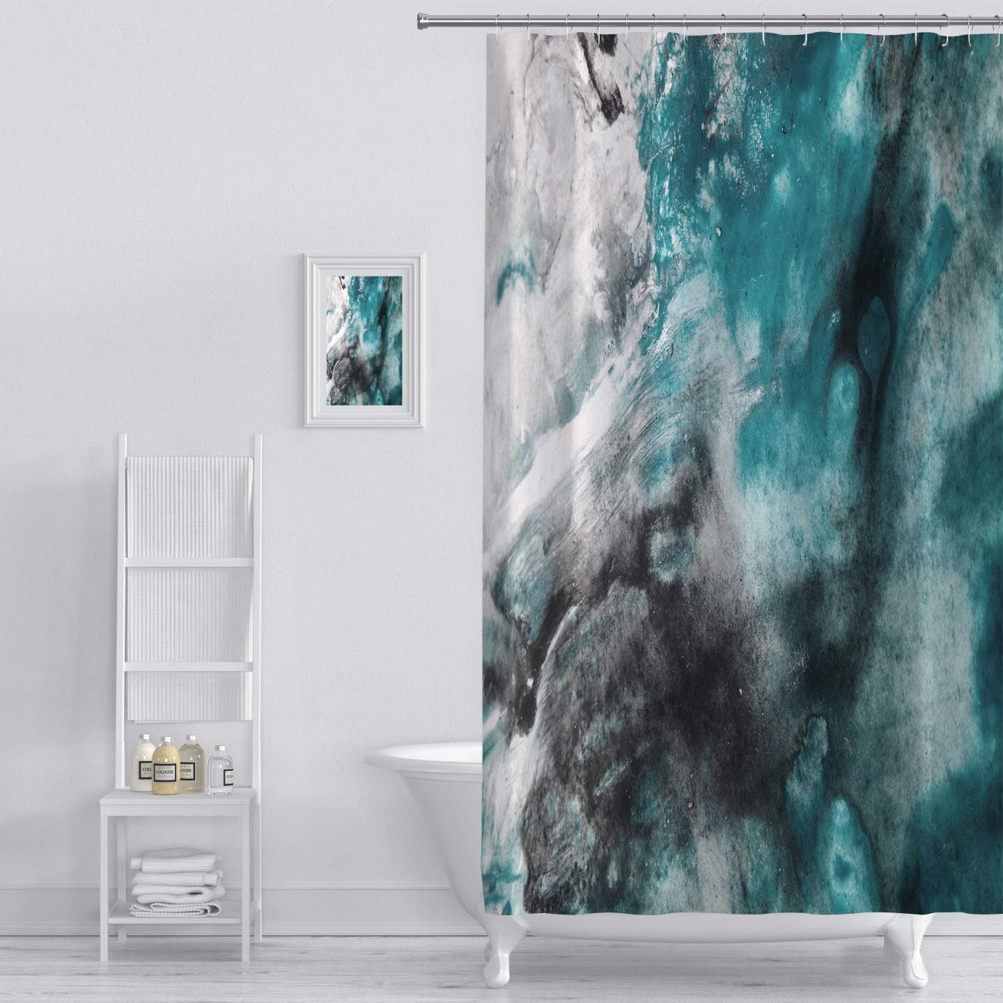 Abstract Watercolor Art Shower Curtain - 60x72 Inches Green Polyester Fabric Bathroom Decor with Hooks | Modern Hand-Painted Oil Design for Stylish Bathrooms, Spa-Like Showers & Guest Bath Decorations