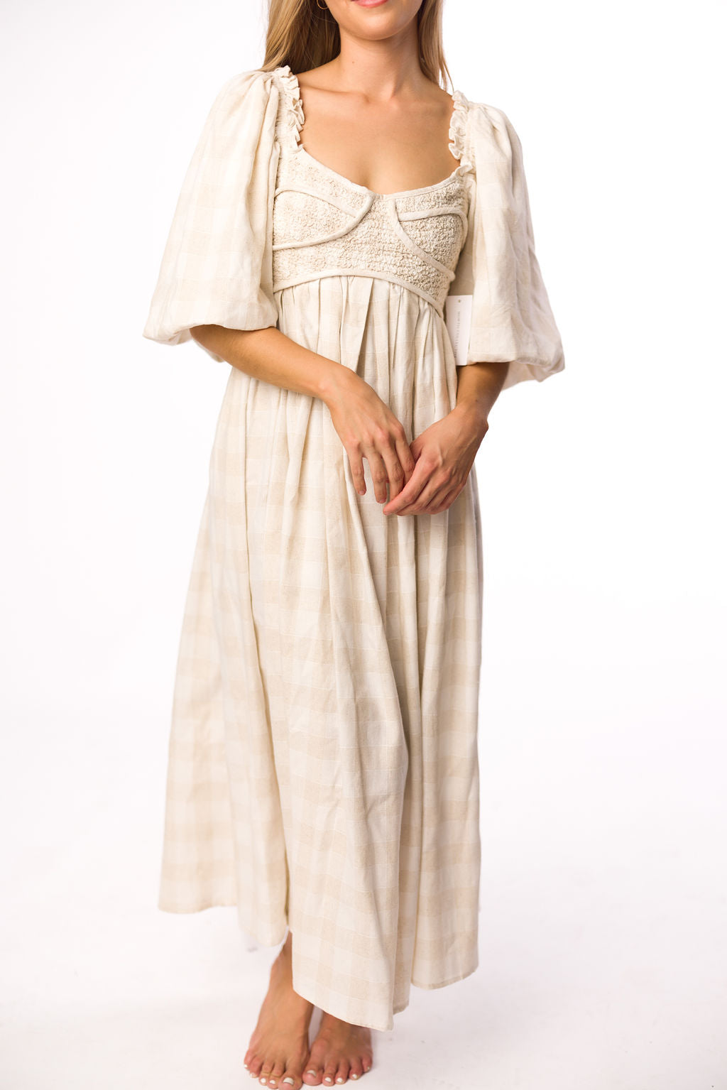 Harlow Maxi Dress in Natural Plaid - Bump Friendly Maternity Dress (Sizes S-3XL) for Pregnancy, Nursing & Everyday Comfort