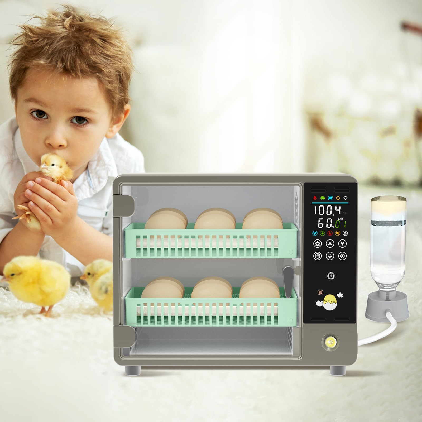 Automatic Egg Incubator for Chicken, Duck, Goose & Quail Eggs - 18-24 Egg Capacity with Auto Turning & Humidity Control - Includes Egg Candler for Hatching Success - Perfect for Home Poultry Farming & Backyard Hatcheries