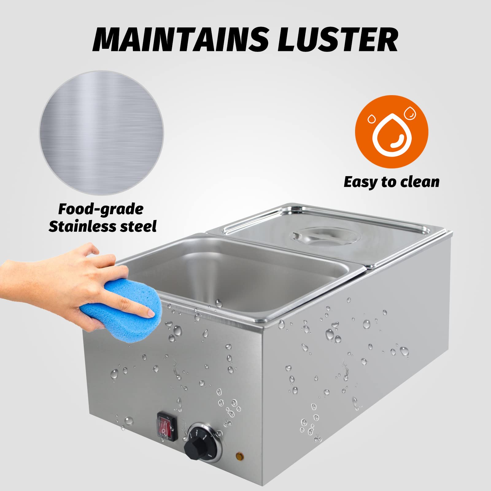 Commercial Food Warmer - 2-Pan Electric Steam Table with Temperature Control & Lids, 1200W Buffet Bain Marie for Restaurants, Catering & Events - Keeps Food & Sauces Hot (10.6 QT/Pan, 120V) - Perfect for Buffets, Banquets, and Food Service Stations