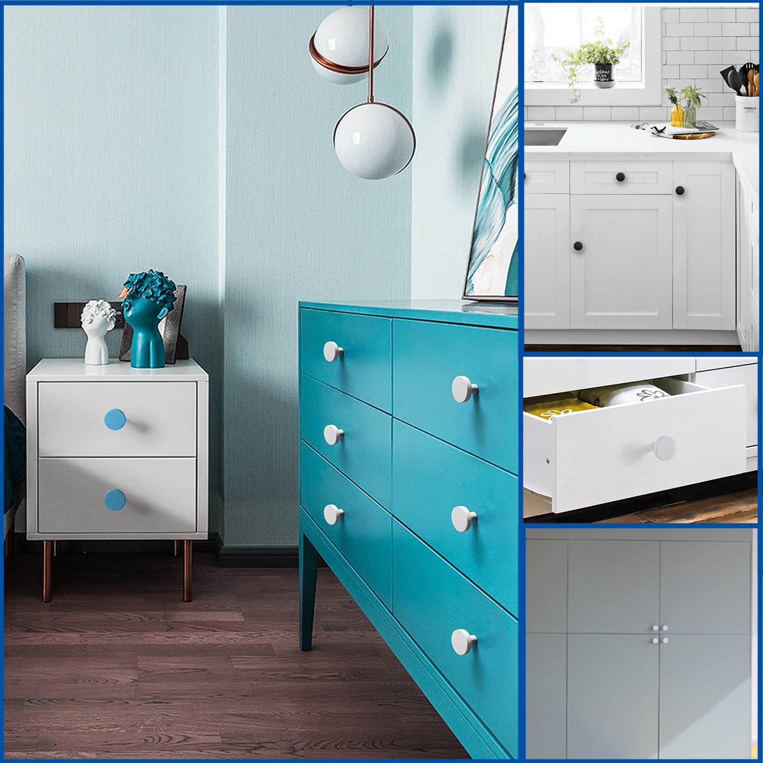 Modern Zinc Alloy Cabinet Knobs 5-Pack - Round White Kitchen Drawer Pulls & Dresser Knobs for Cupboard, Closet Door, Furniture Hardware - Perfect for Home Renovation & DIY Projects