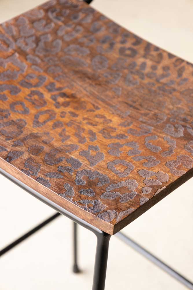 Natural Leopard Print Bar Stool - Modern Faux Leather Counter Height Stool for Kitchen, Dining Room & Home Bar Decor