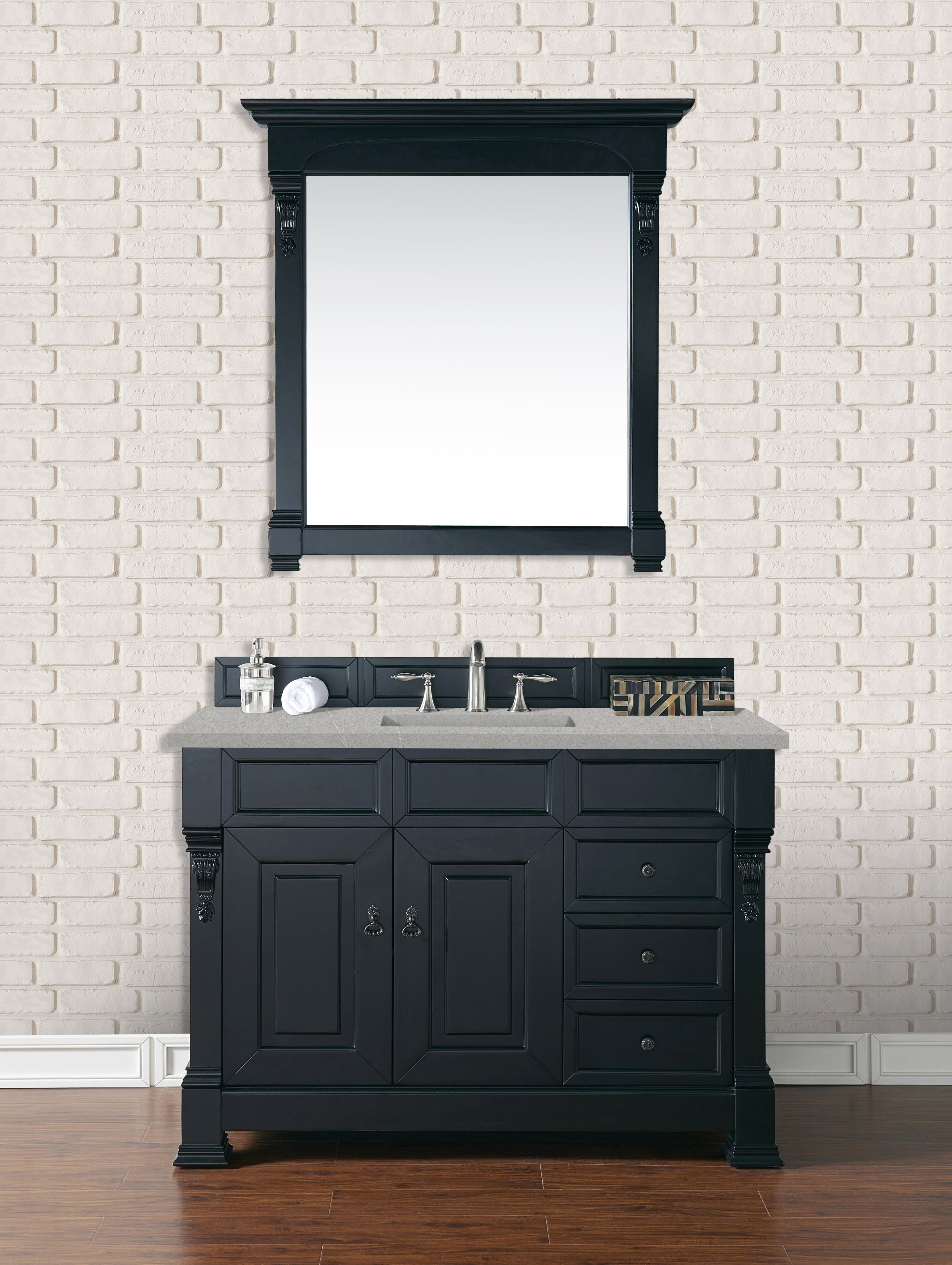 Brookfield 48 Inch Single Bathroom Vanity with Antique Black Finish & 3CM Eternal Serena Quartz Countertop - Perfect for Modern and Traditional Bathrooms