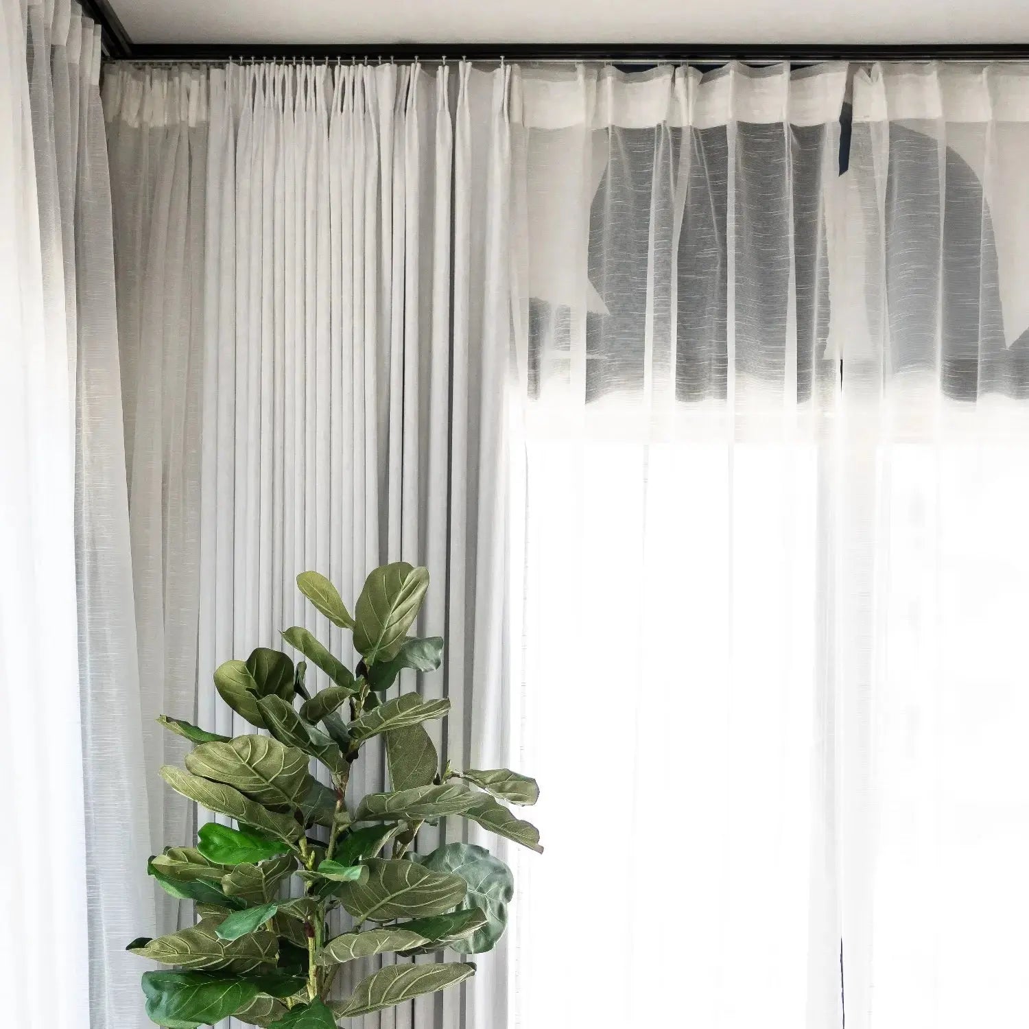 Scandinavian Solid Voile Sheer Curtains - Pleated Window Drapes for Living Room & Bedroom | Light Filtering Privacy Sheers